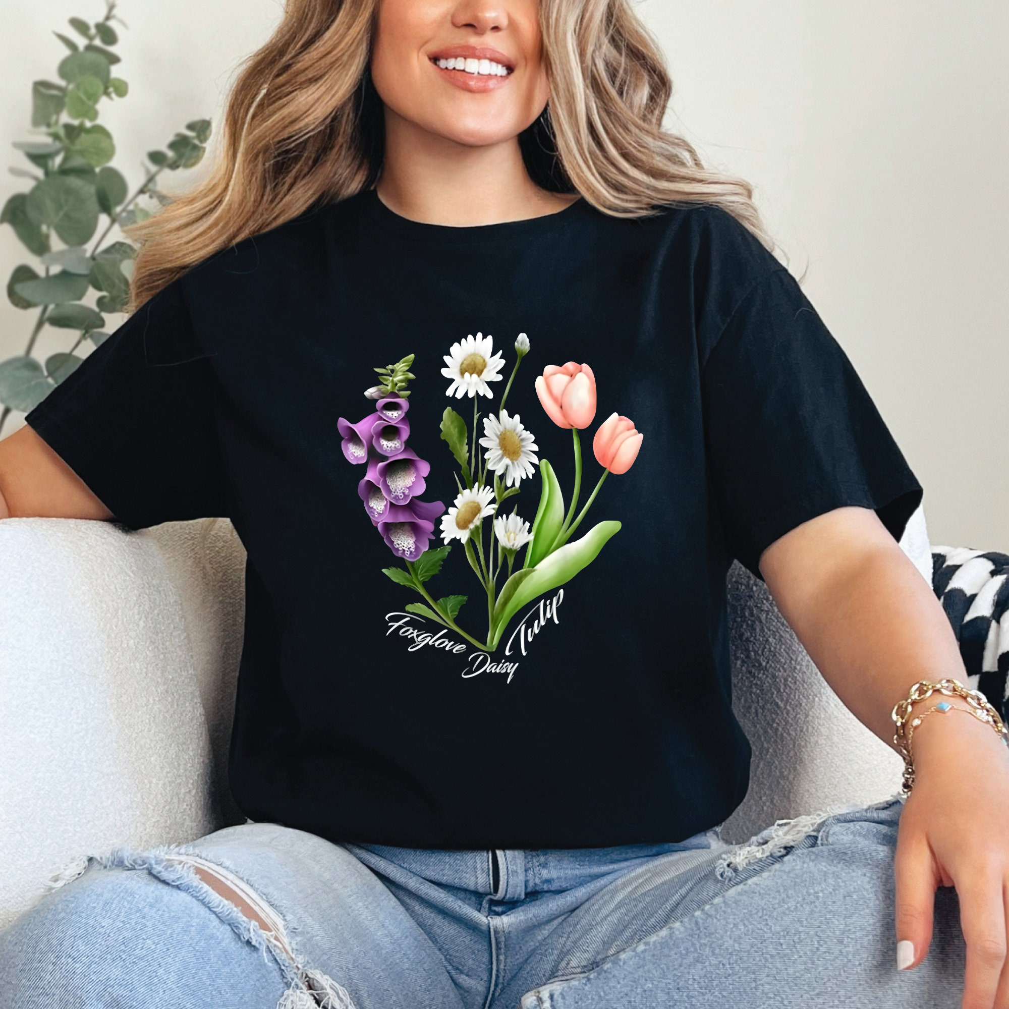 Foxglove Daisy Tulip Shirt, Vintage Botanical Flower Tee, Wildflower Graphic T-Shirt, Nature Garden Lover Gift, Boho Floral Top