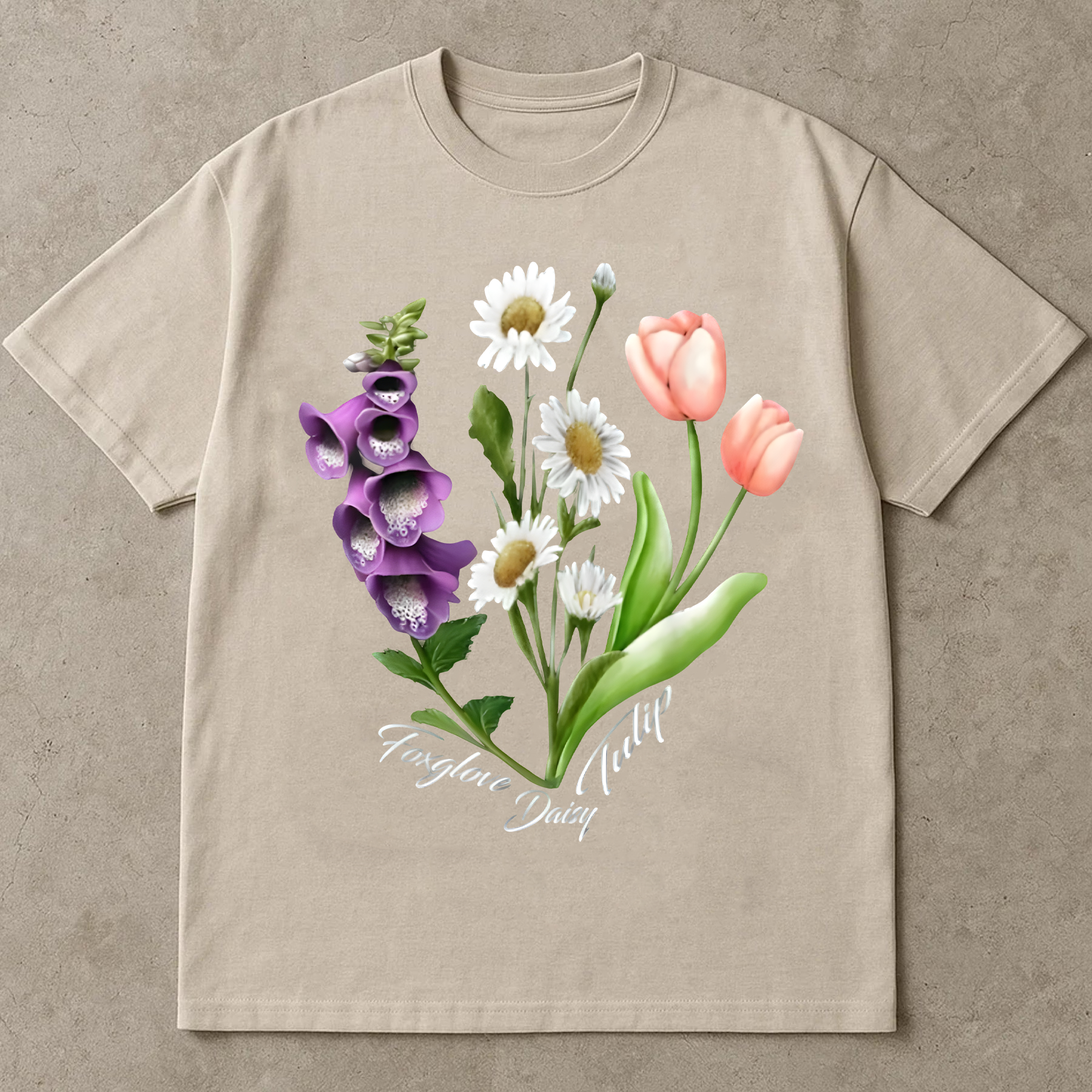 Foxglove Daisy Tulip Shirt, Vintage Botanical Flower Tee, Wildflower Graphic T-Shirt, Nature Garden Lover Gift, Boho Floral Top