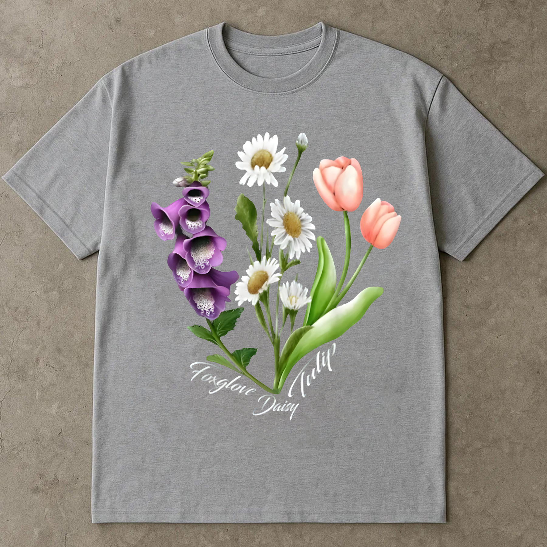 Foxglove Daisy Tulip Shirt, Vintage Botanical Flower Tee, Wildflower Graphic T-Shirt, Nature Garden Lover Gift, Boho Floral Top