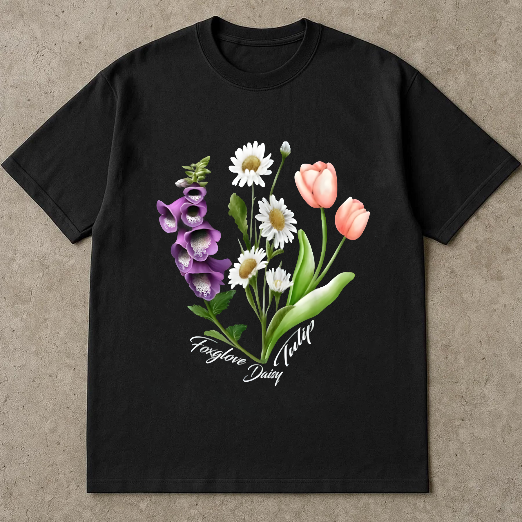 Foxglove Daisy Tulip Shirt, Vintage Botanical Flower Tee, Wildflower Graphic T-Shirt, Nature Garden Lover Gift, Boho Floral Top