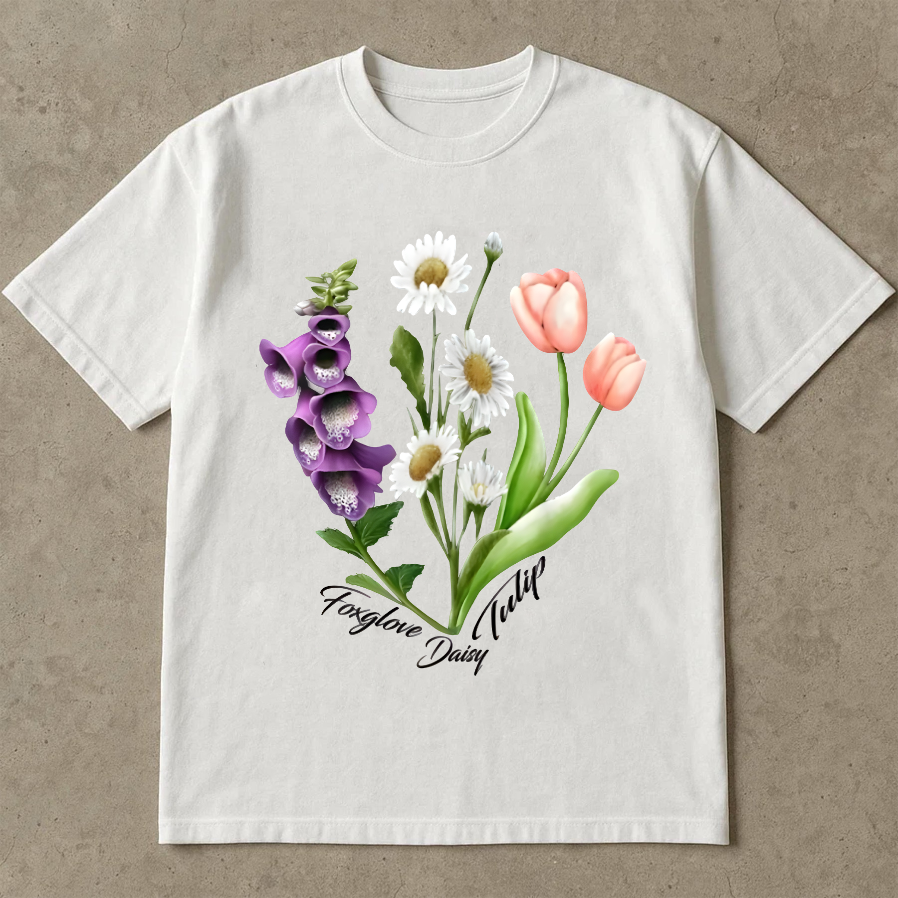 Foxglove Daisy Tulip Shirt, Vintage Botanical Flower Tee, Wildflower Graphic T-Shirt, Nature Garden Lover Gift, Boho Floral Top