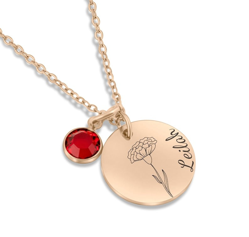 Birth Flower Necklace, Births Stone Necklaces, Women Girl Gift for Wedding, Birthday Gift for Her