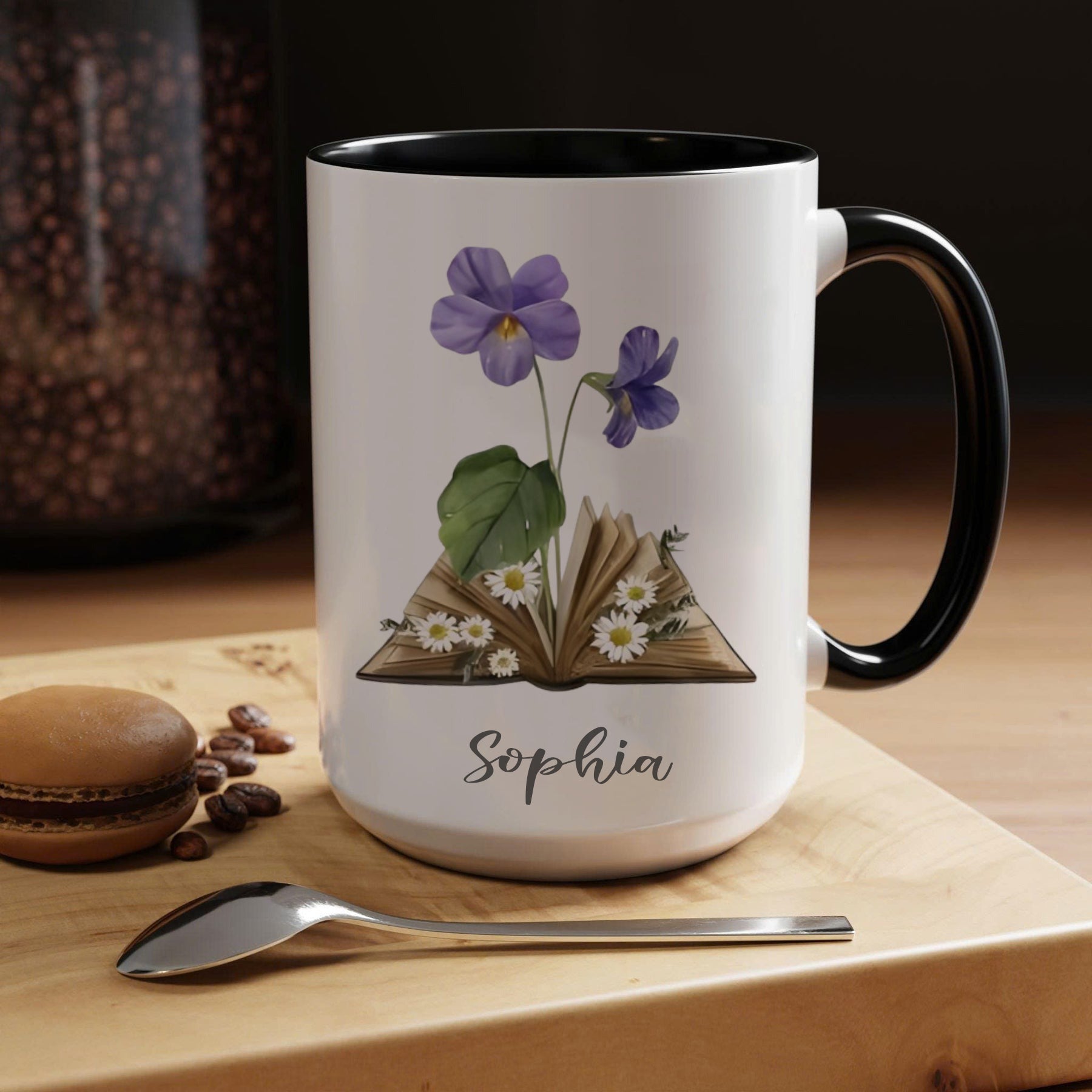 Personalized Book and Flower Mug, Custom Name Coffee Cup with Literary Floral Design, Unique Gift for Book Lovers, Readers, and Her Birthday