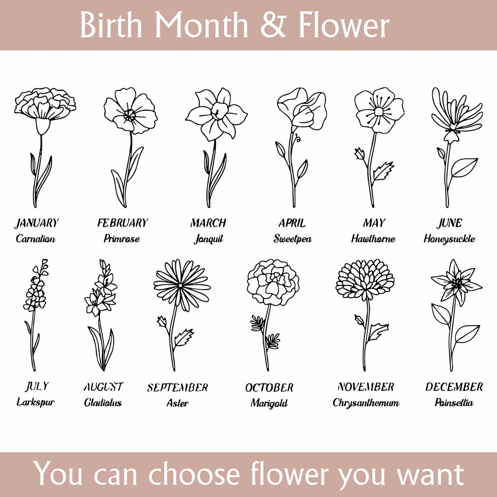 Birth Flower Necklace, Births Stone Necklaces, Women Girl Gift for Wedding, Birthday Gift for Her