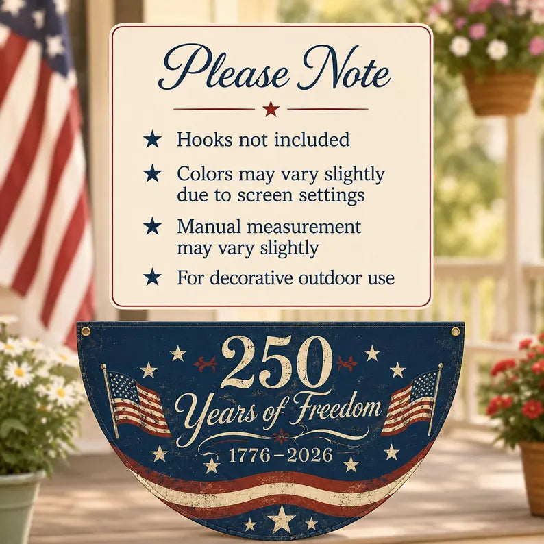USA 250th Anniversary Semi Circle Banner, 1776-2026 Patriotic Porch Fence Decor, America Semiquincentennial Bunting Flag, 4th of July Decor. BPETAL03