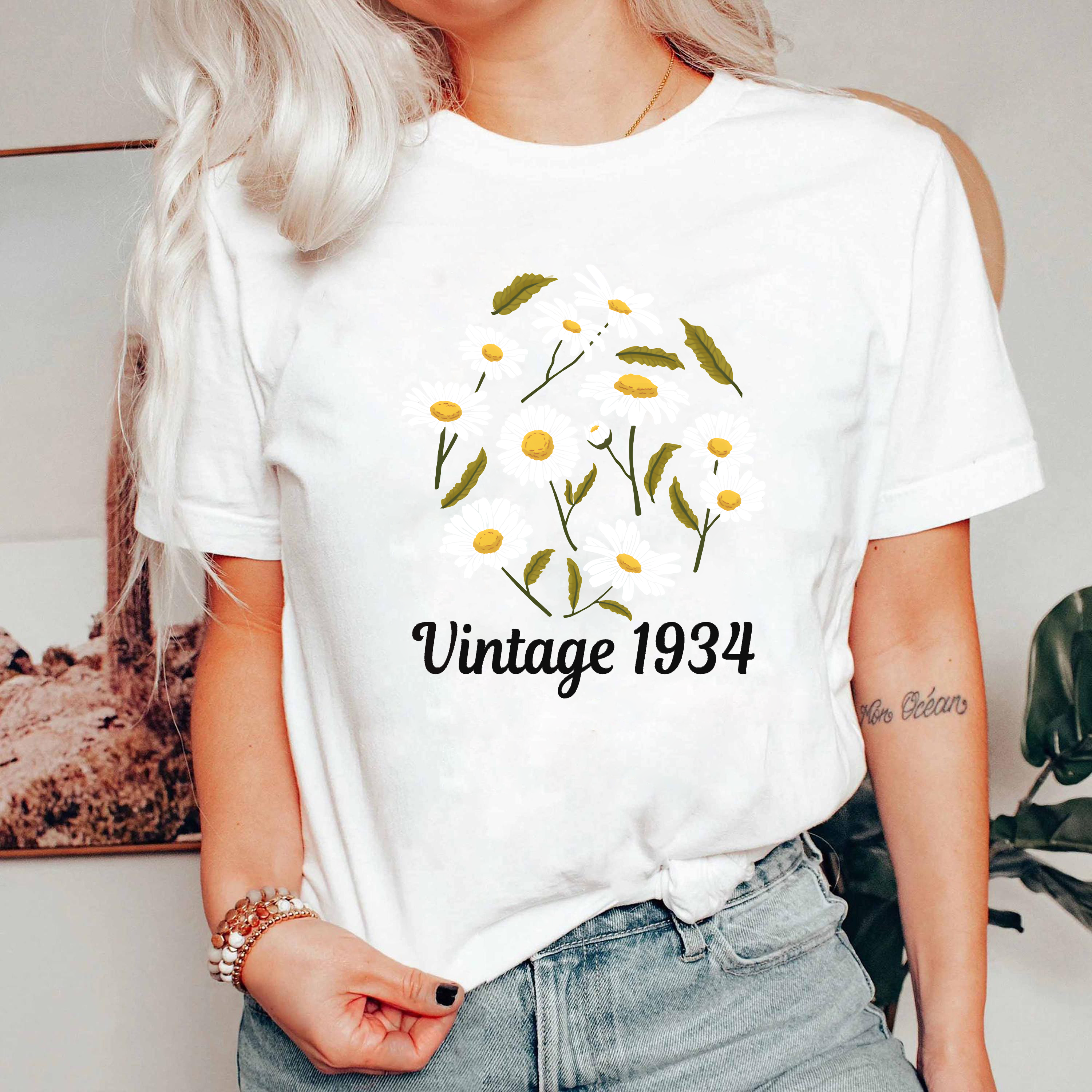 Vintage 1934 Daisy Shirt, Retro Floral Tee, 1934 Birthday Gift Shirt, Daisy Flower Shirt, Vintage Birth Year Shirt