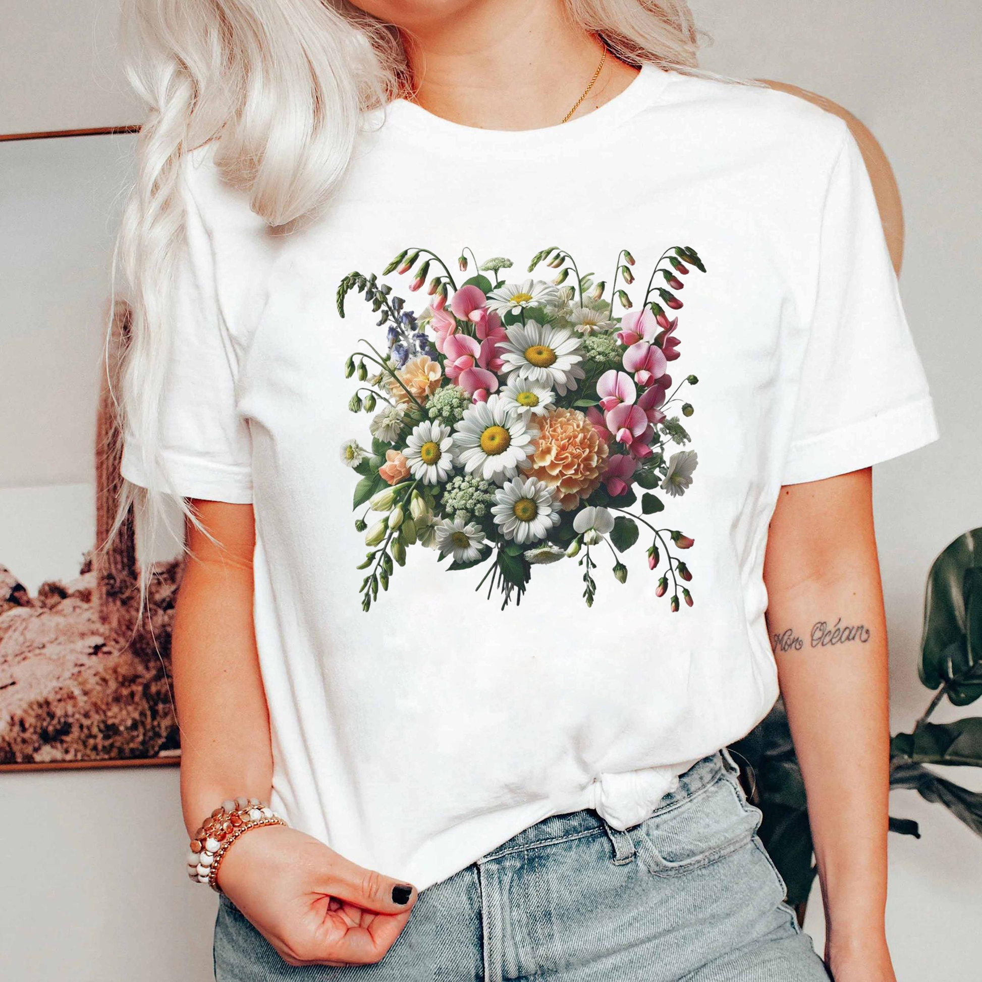 Birth Month Flower Shirt, Daisy Sweet Pea April Tee, Carnation January T-Shirt, Primrose Floral Tee, Personalized Birthday Gift