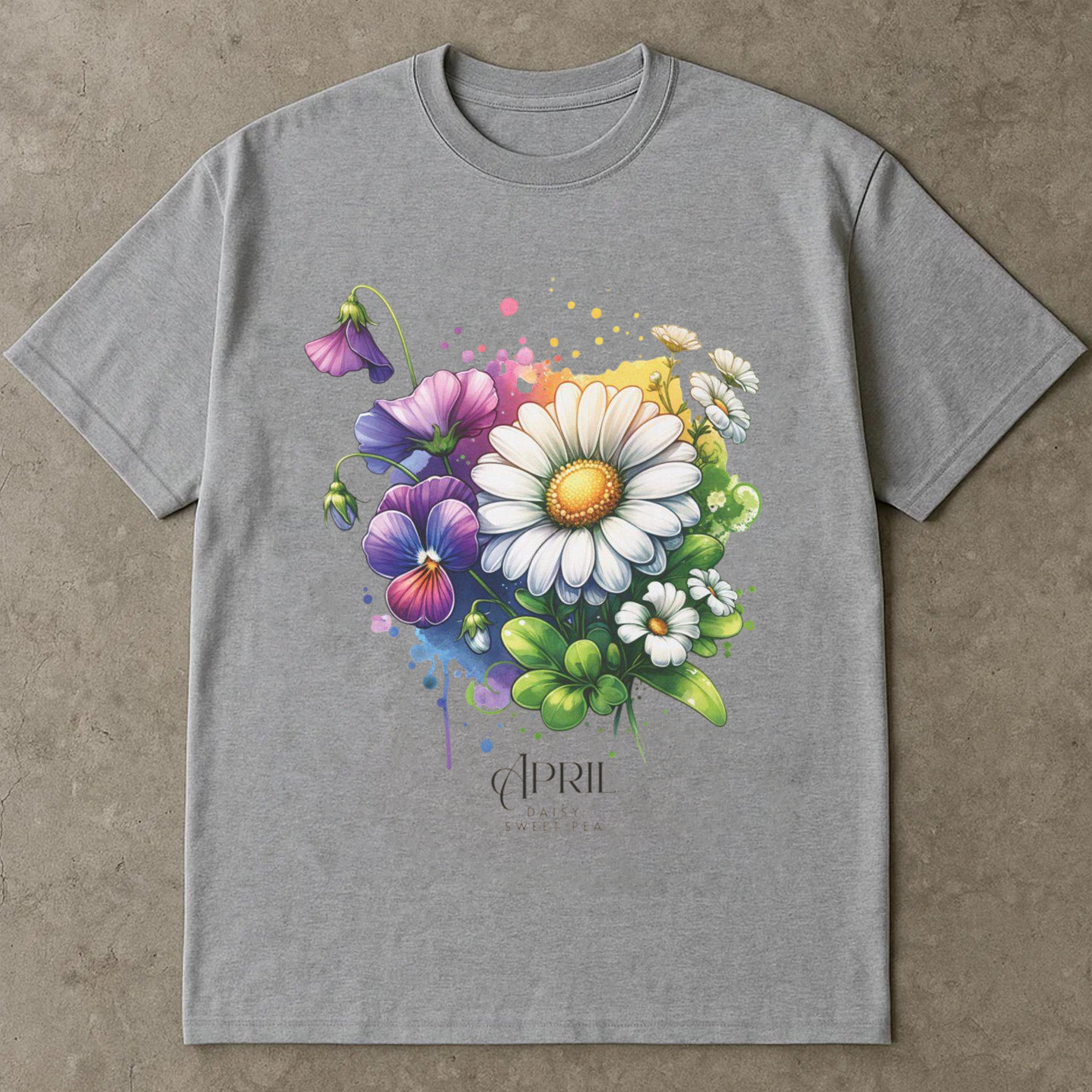 April Daisy Sweet Pea Shirt, April Birth Flower T-Shirt, April Birthday Gift Tee, Watercolor Floral Shirt, Custom Month Flower Tee