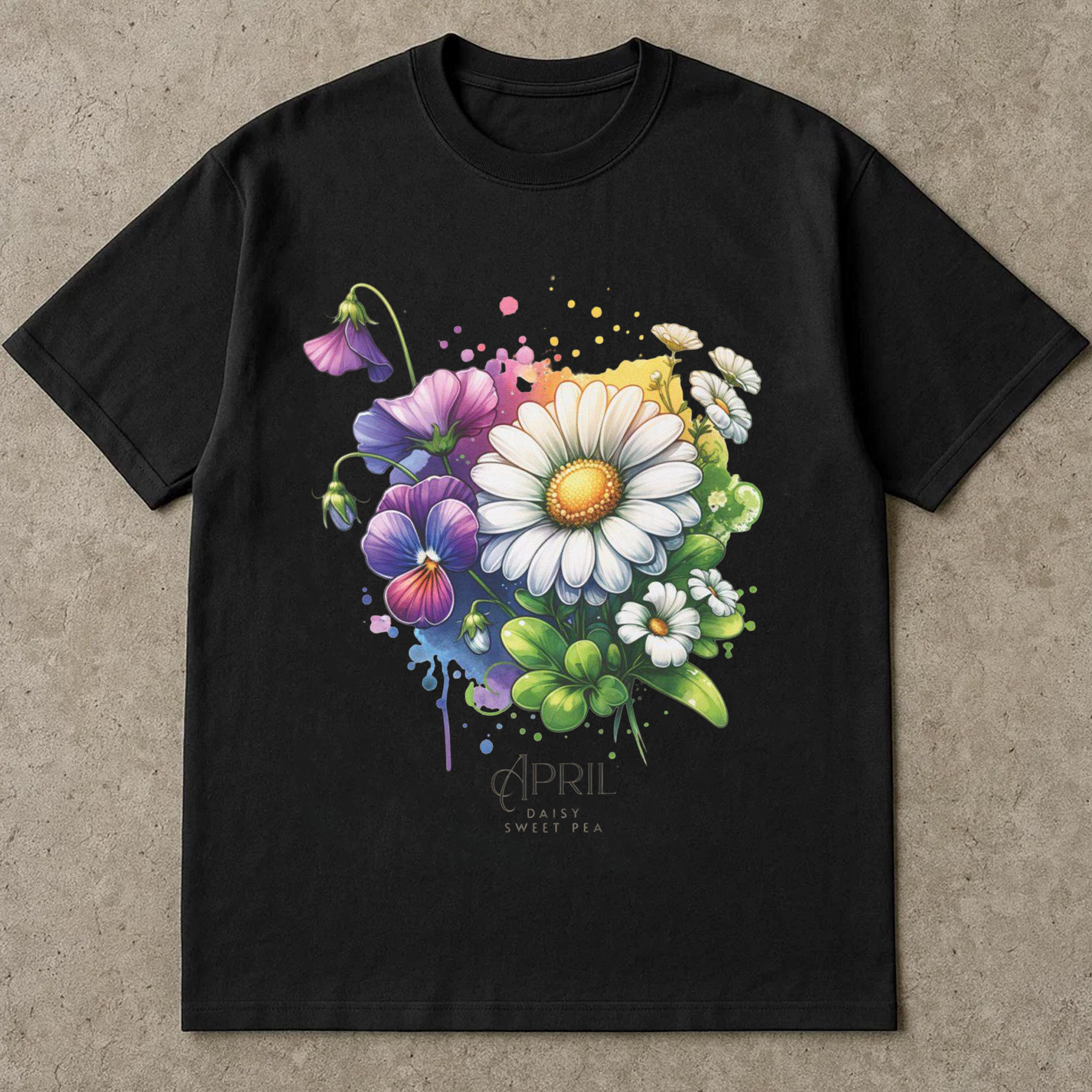 April Daisy Sweet Pea Shirt, April Birth Flower T-Shirt, April Birthday Gift Tee, Watercolor Floral Shirt, Custom Month Flower Tee