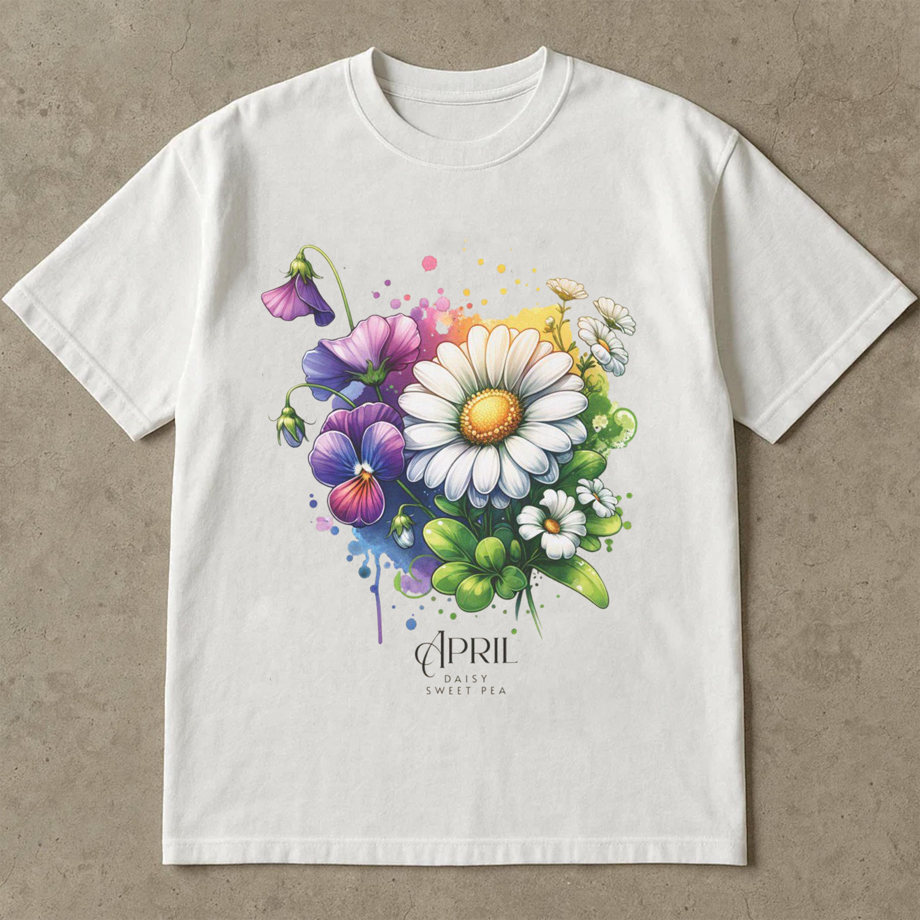 April Daisy Sweet Pea Shirt, April Birth Flower T-Shirt, April Birthday Gift Tee, Watercolor Floral Shirt, Custom Month Flower Tee