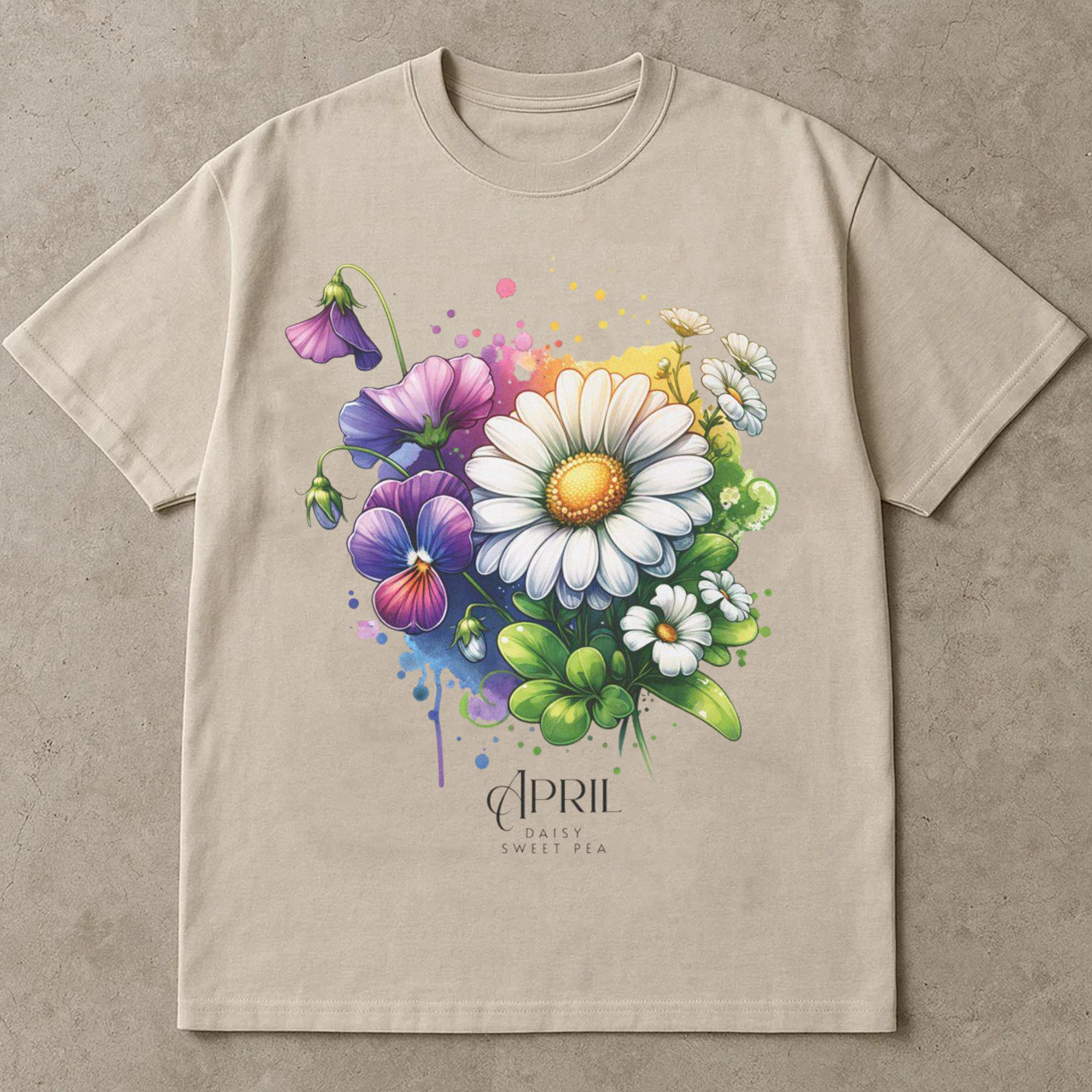 April Daisy Sweet Pea Shirt, April Birth Flower T-Shirt, April Birthday Gift Tee, Watercolor Floral Shirt, Custom Month Flower Tee
