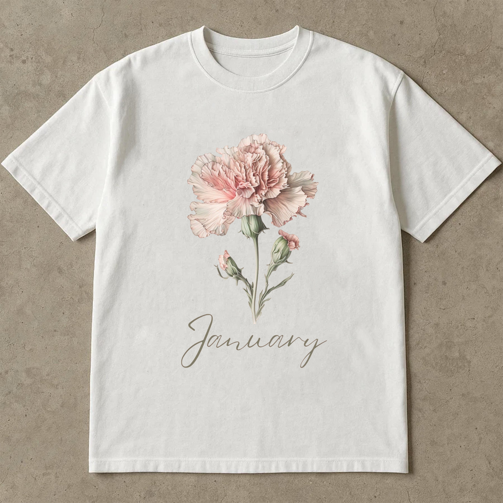January Birth Flower Shirt, Carnation Flower Tee, Birth Month Floral T-Shirt, Carnation Gift Tee, January Birthday Flower Shirt