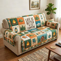 Camping Quilted Sofa Cover, Camfire Pattern Sofa Cover, Patchwork Couch Throw, Sofa Protector, Holiday Sofa Decor QUILTSOFA64
