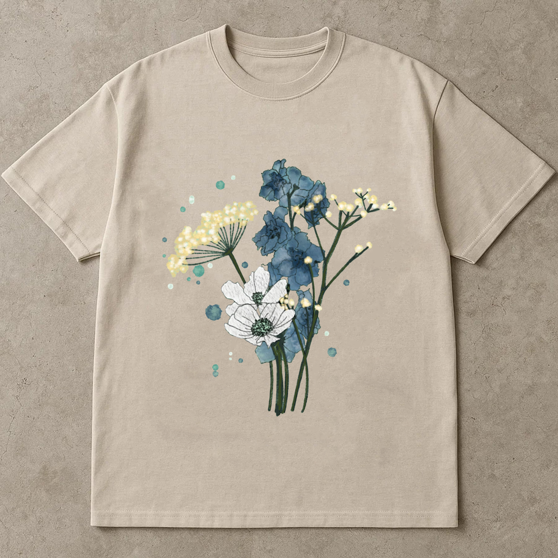 July Birth Flower Shirt, Delphinium Floral Tee, Boho Wildflower T-Shirt, Baby’s Breath Tee, Watercolor Flower Shirt Gift for Her