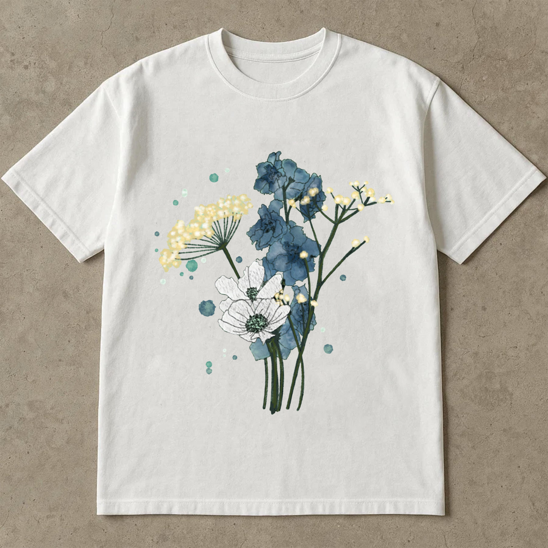July Birth Flower Shirt, Delphinium Floral Tee, Boho Wildflower T-Shirt, Baby’s Breath Tee, Watercolor Flower Shirt Gift for Her