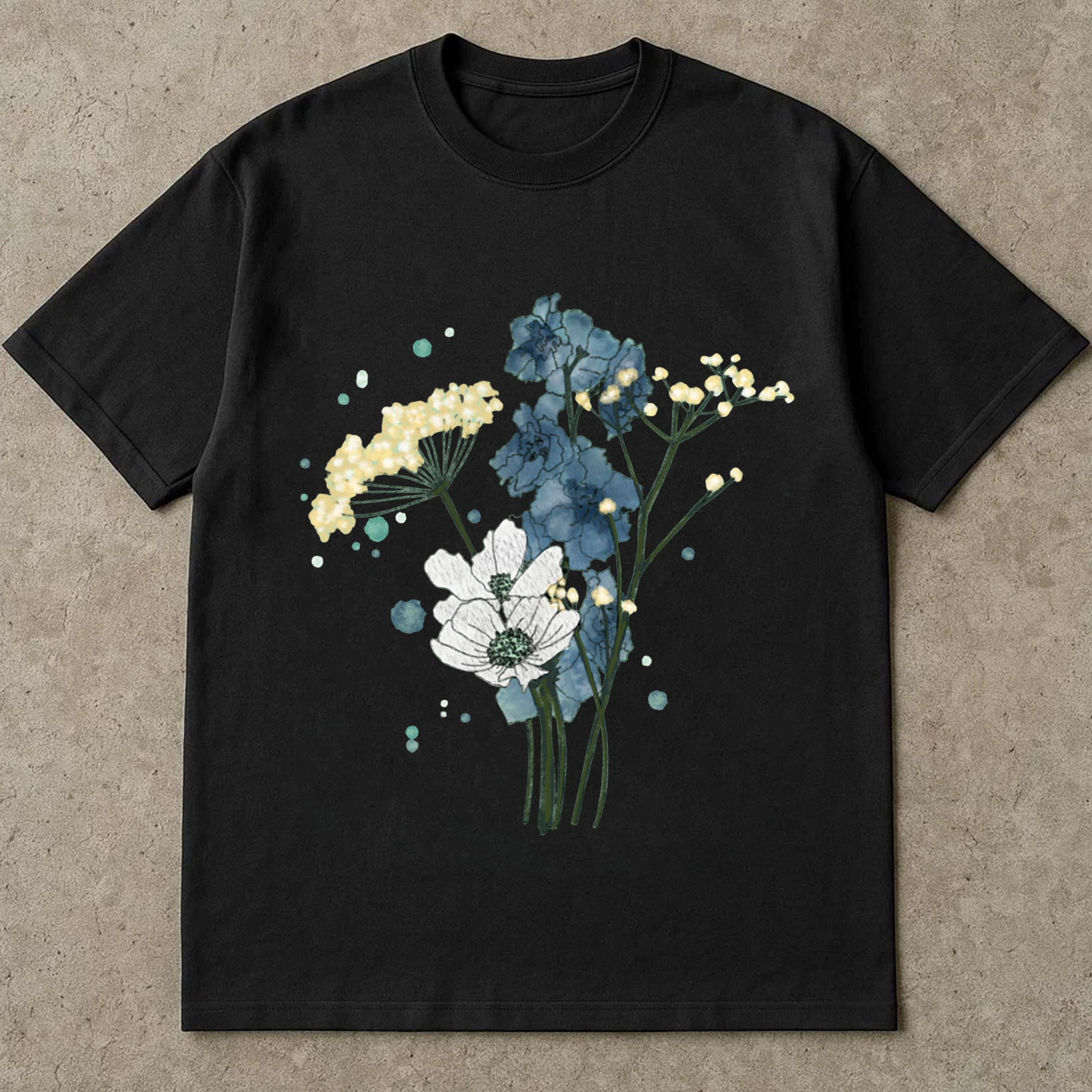 July Birth Flower Shirt, Delphinium Floral Tee, Boho Wildflower T-Shirt, Baby’s Breath Tee, Watercolor Flower Shirt Gift for Her