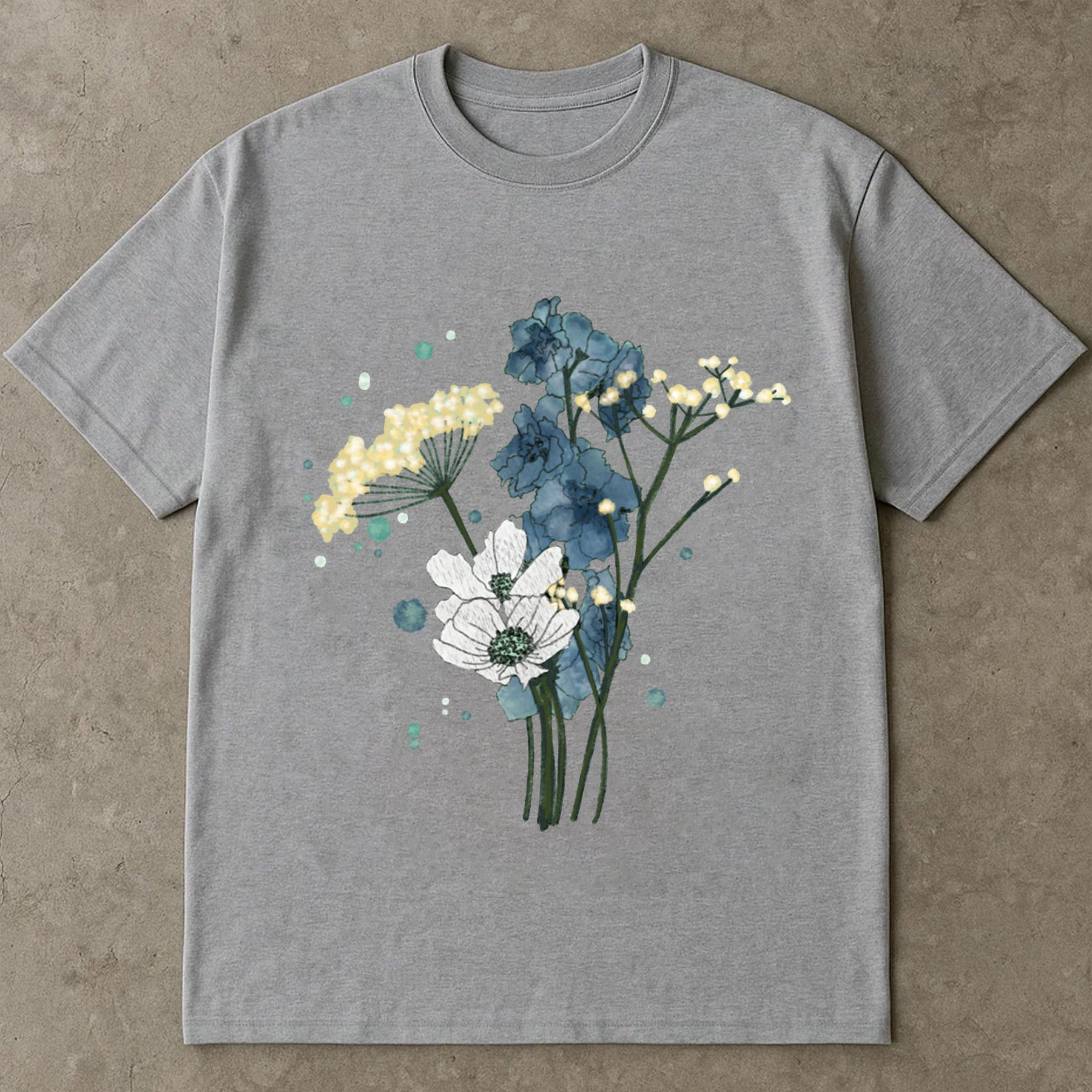 July Birth Flower Shirt, Delphinium Floral Tee, Boho Wildflower T-Shirt, Baby’s Breath Tee, Watercolor Flower Shirt Gift for Her