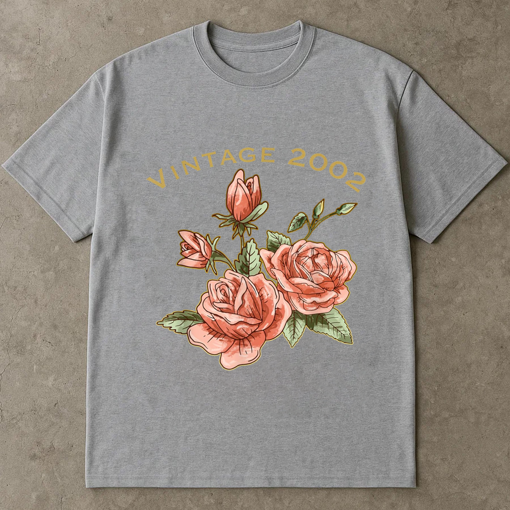 Vintage 2002 Rose Shirt, Retro Floral Birthday Shirt, Vintage Year Flower Tee, 2000s Aesthetic T-Shirt, Gift for Her