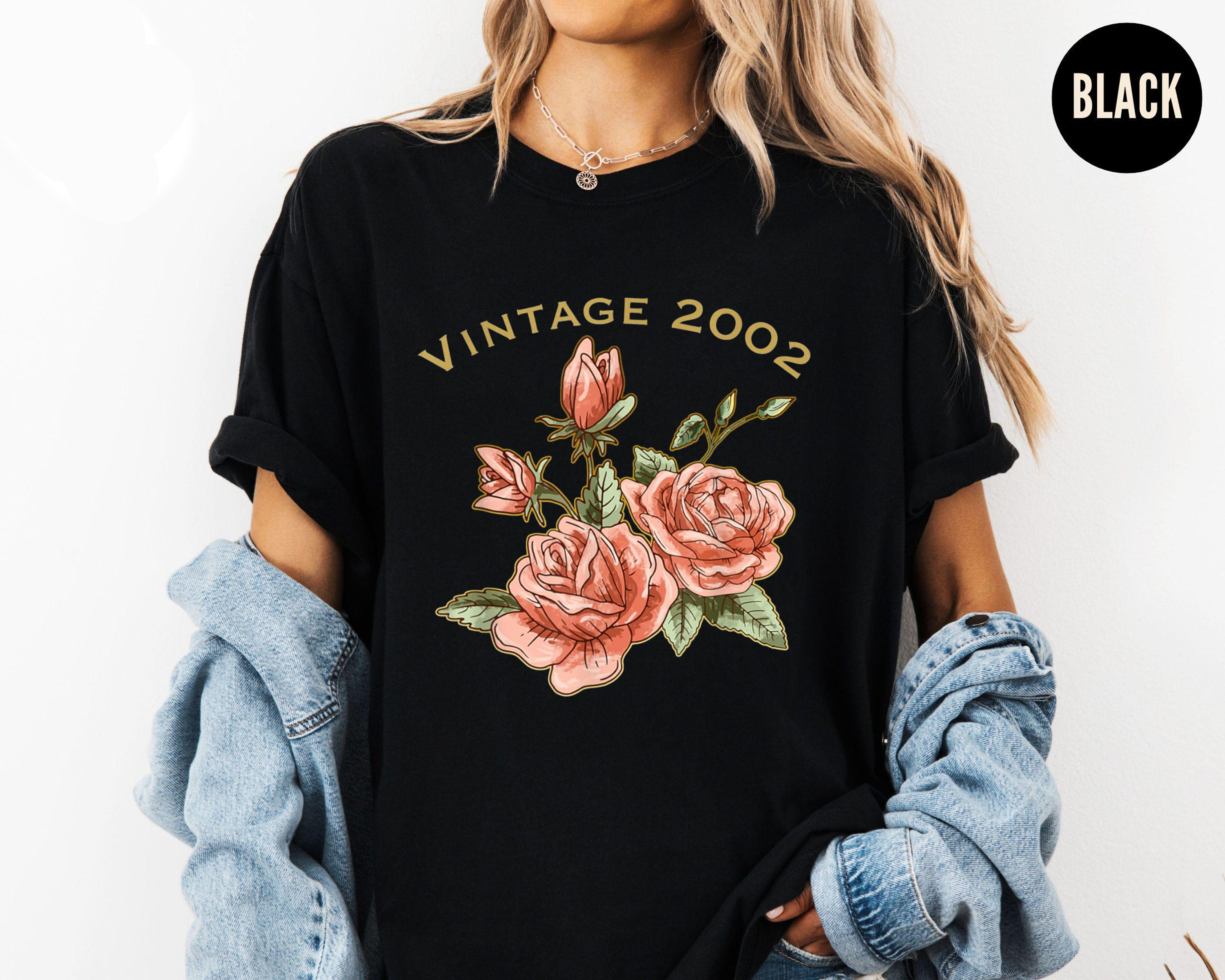 Vintage 2002 Rose Shirt, Retro Floral Birthday Shirt, Vintage Year Flower Tee, 2000s Aesthetic T-Shirt, Gift for Her