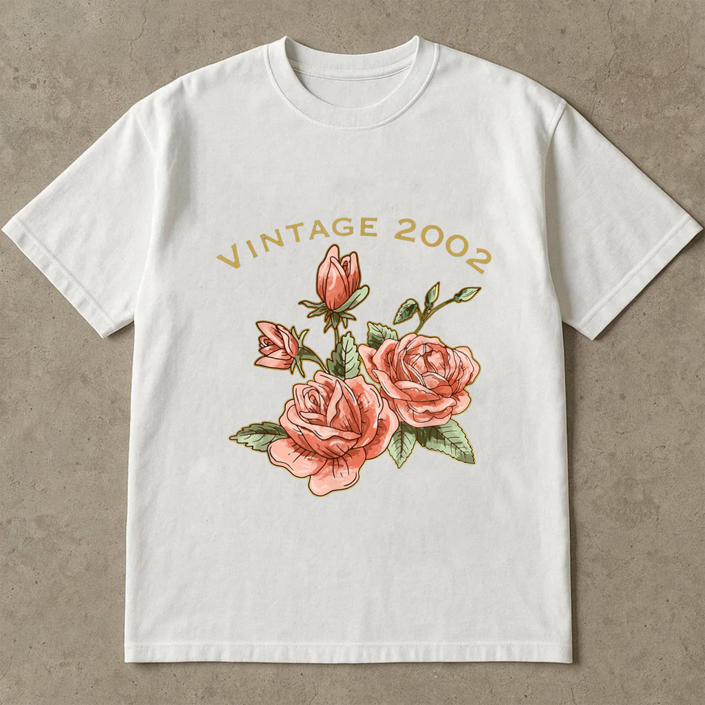 Vintage 2002 Rose Shirt, Retro Floral Birthday Shirt, Vintage Year Flower Tee, 2000s Aesthetic T-Shirt, Gift for Her