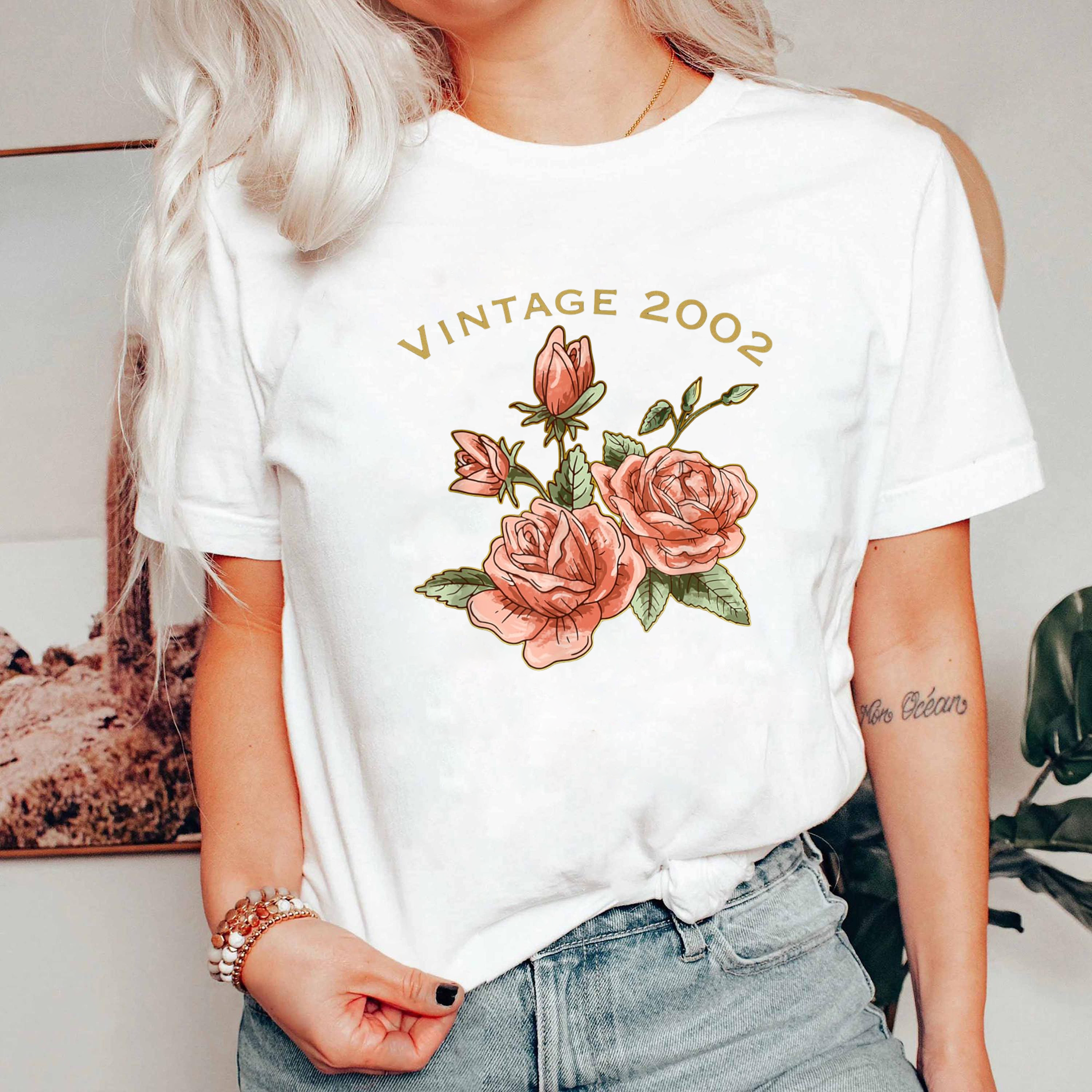 Vintage 2002 Rose Shirt, Retro Floral Birthday Shirt, Vintage Year Flower Tee, 2000s Aesthetic T-Shirt, Gift for Her