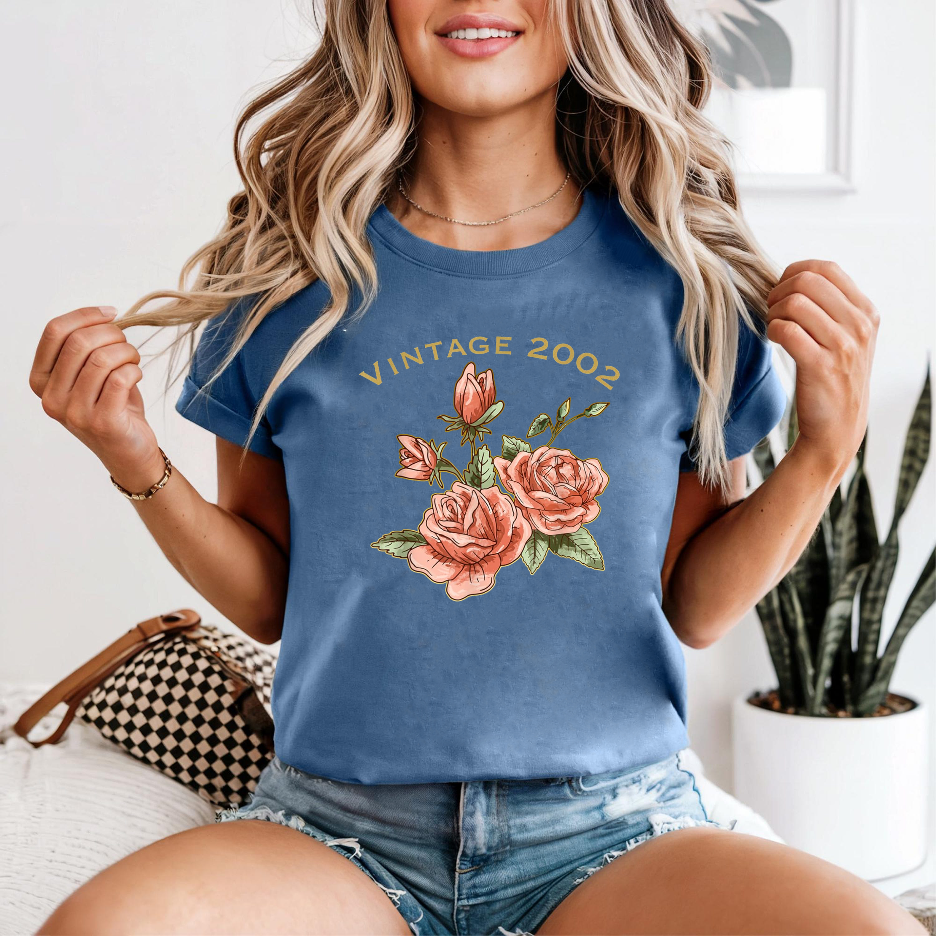 Vintage 2002 Rose Shirt, Retro Floral Birthday Shirt, Vintage Year Flower Tee, 2000s Aesthetic T-Shirt, Gift for Her
