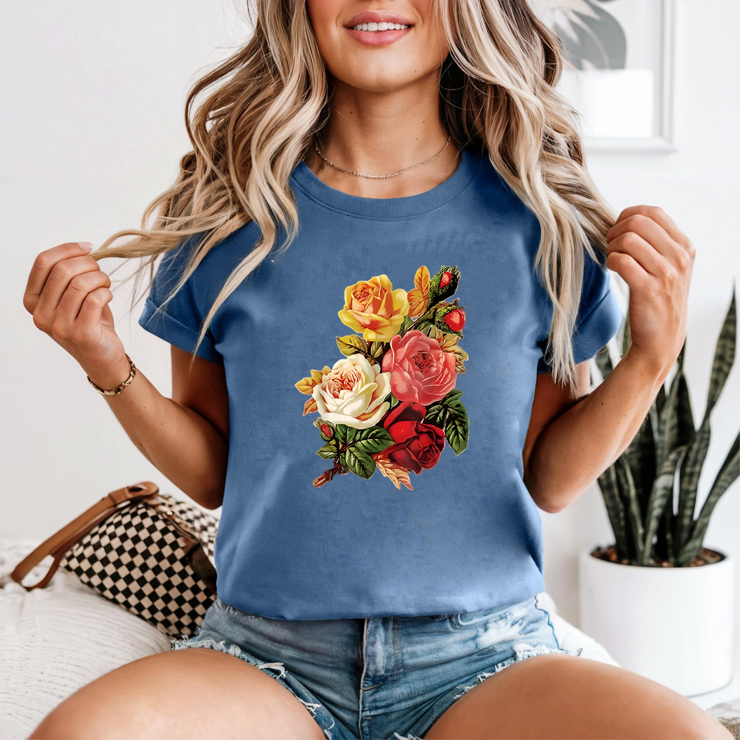 Colorful Rose Bouquet Shirt, Vintage Floral T-Shirt, Botanical Garden Tee, Romantic Flower Shirt, Cottagecore Style Tee