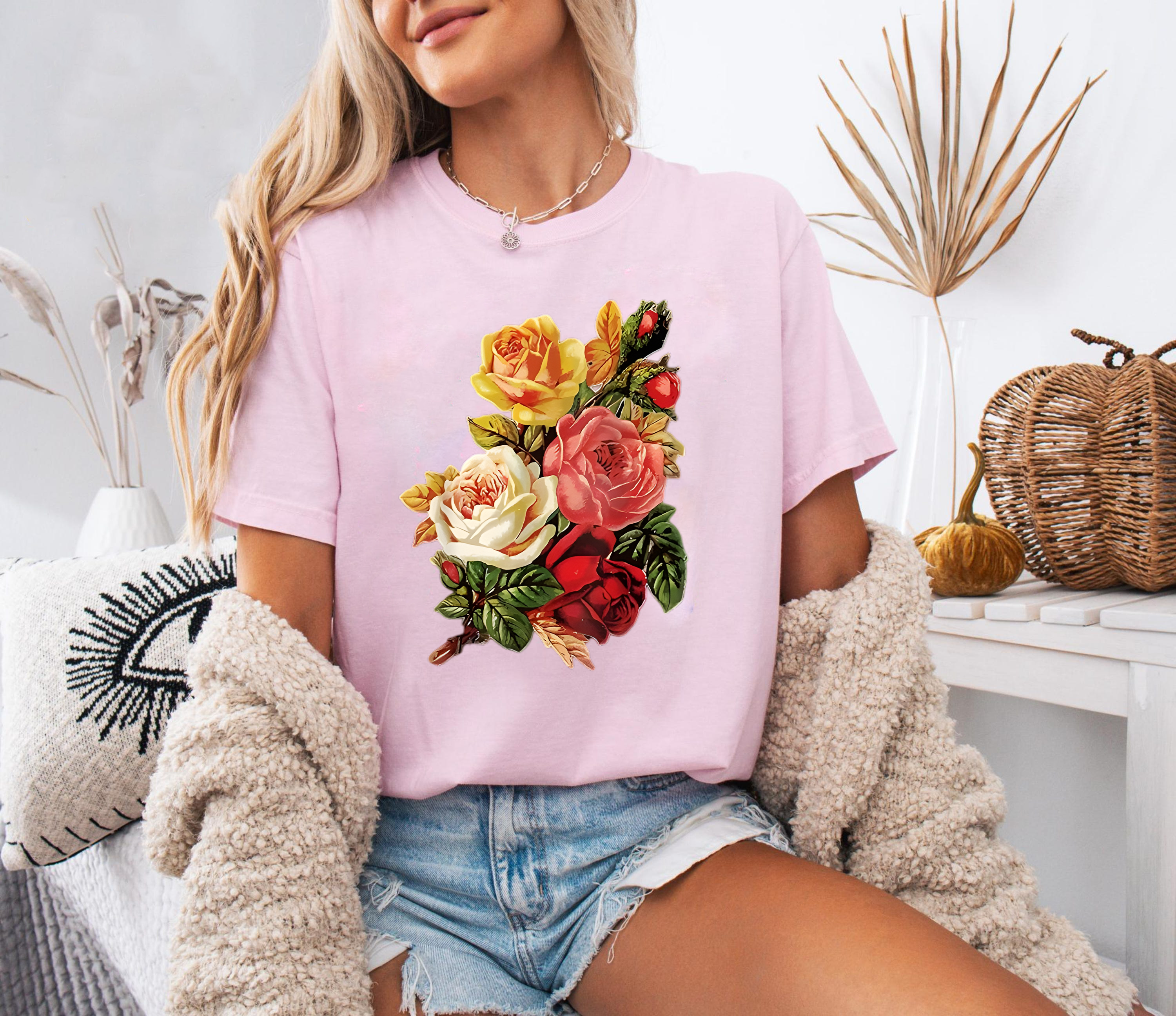 Colorful Rose Bouquet Shirt, Vintage Floral T-Shirt, Botanical Garden Tee, Romantic Flower Shirt, Cottagecore Style Tee