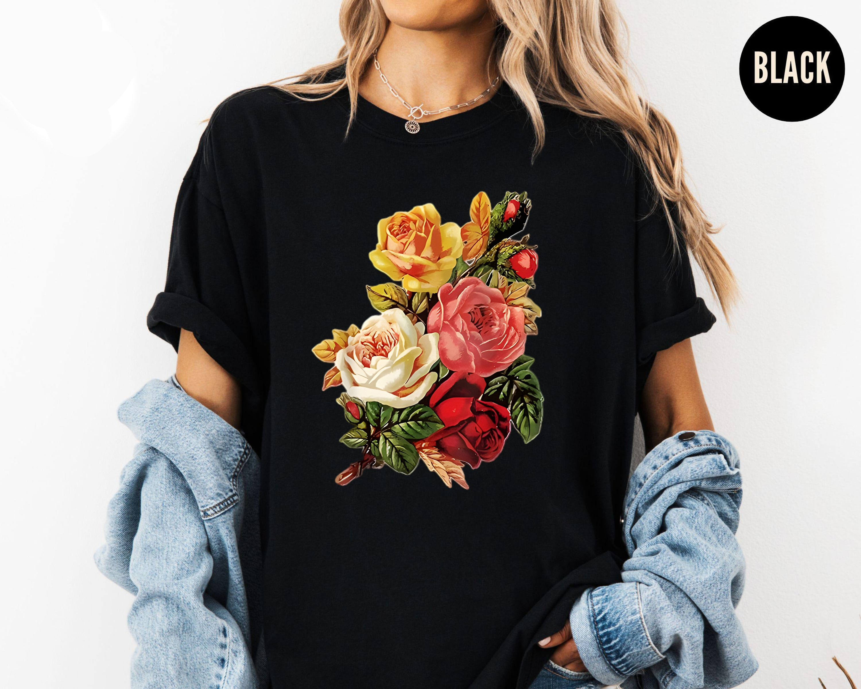 Colorful Rose Bouquet Shirt, Vintage Floral T-Shirt, Botanical Garden Tee, Romantic Flower Shirt, Cottagecore Style Tee