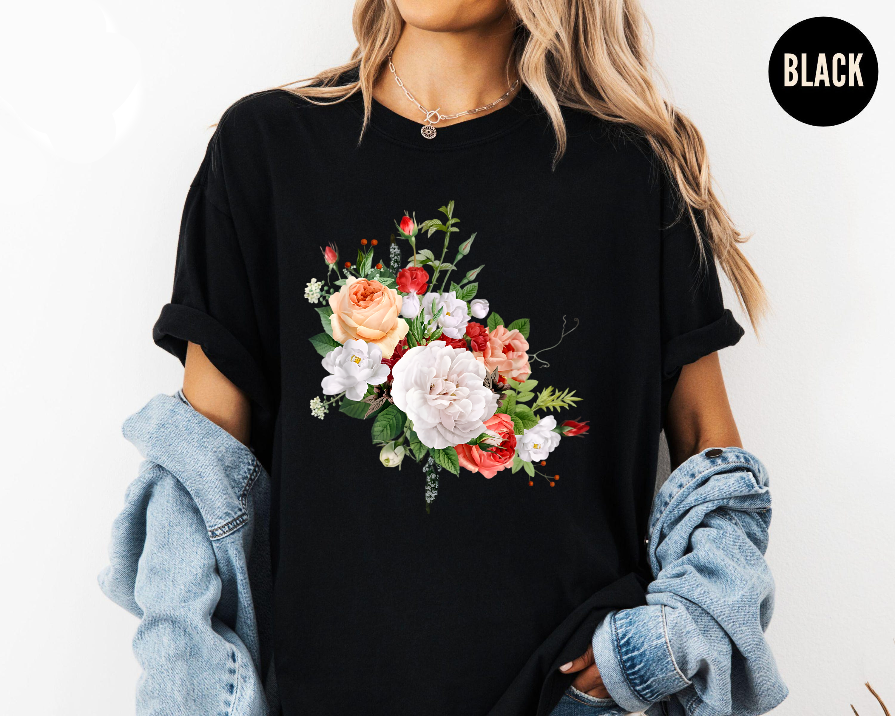 Vintage Floral Shirt, Soft Cottagecore Flower Tee, Romantic Garden Shirt, Boho Botanical T-Shirt, Elegant Rose Design Tee