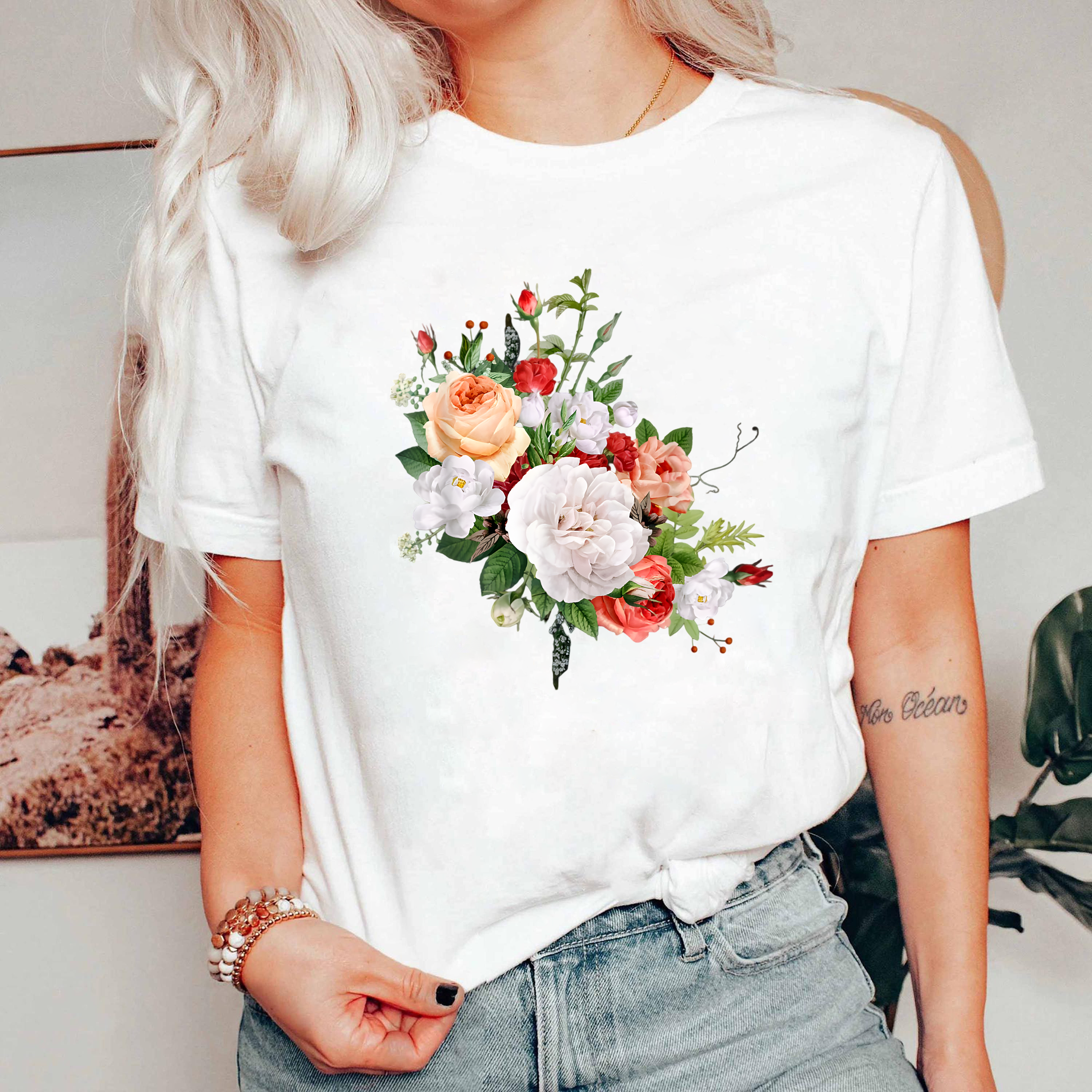 Vintage Floral Shirt, Soft Cottagecore Flower Tee, Romantic Garden Shirt, Boho Botanical T-Shirt, Elegant Rose Design Tee