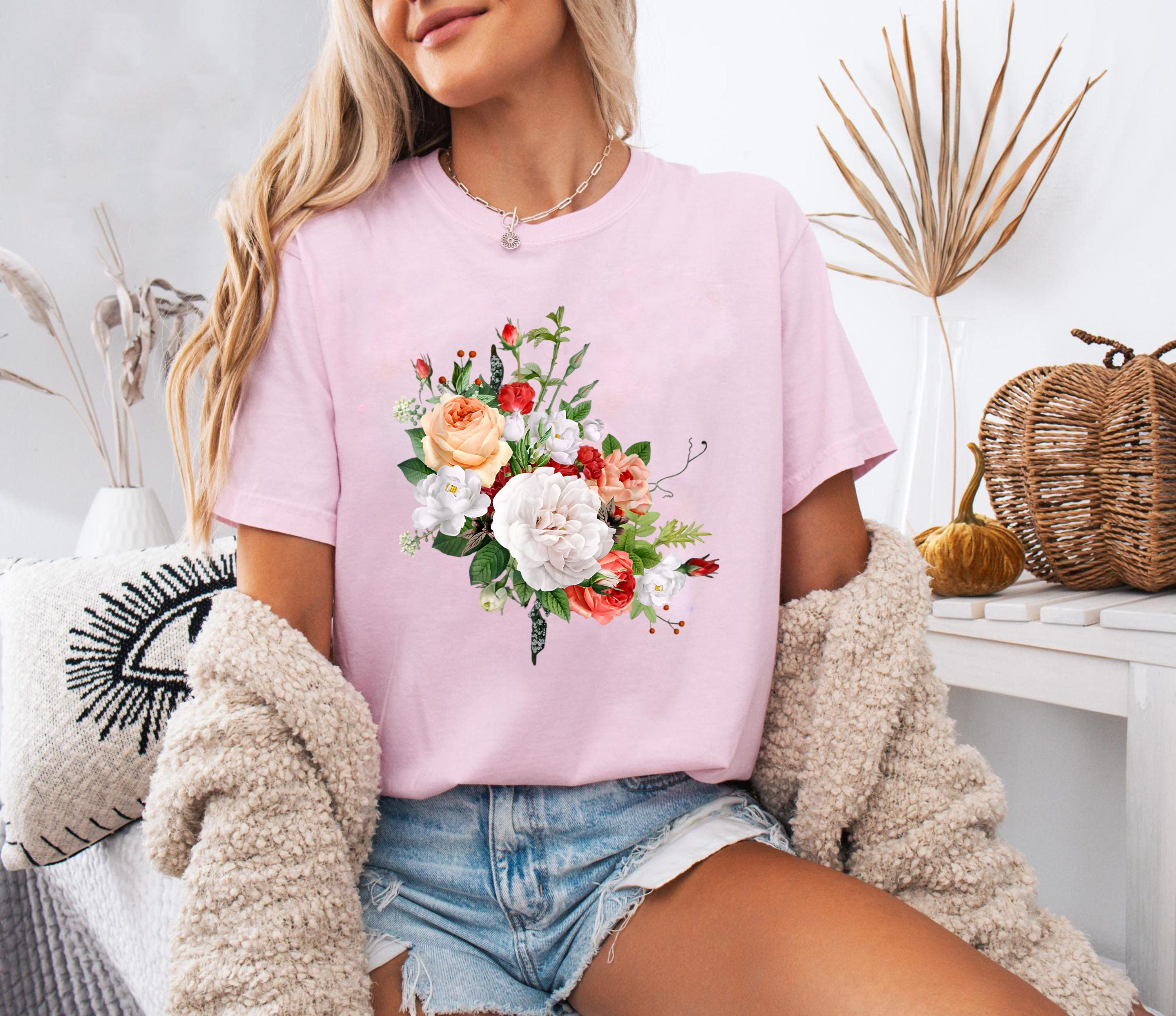 Vintage Floral Shirt, Soft Cottagecore Flower Tee, Romantic Garden Shirt, Boho Botanical T-Shirt, Elegant Rose Design Tee