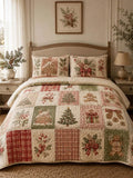 Gingerbread Christmas Quilted Bedding Set, Christmas Floral Patchwork Bedspread with Pillowcases, Festive Winter Bedroom Decor, Bedding Decor PTBED25