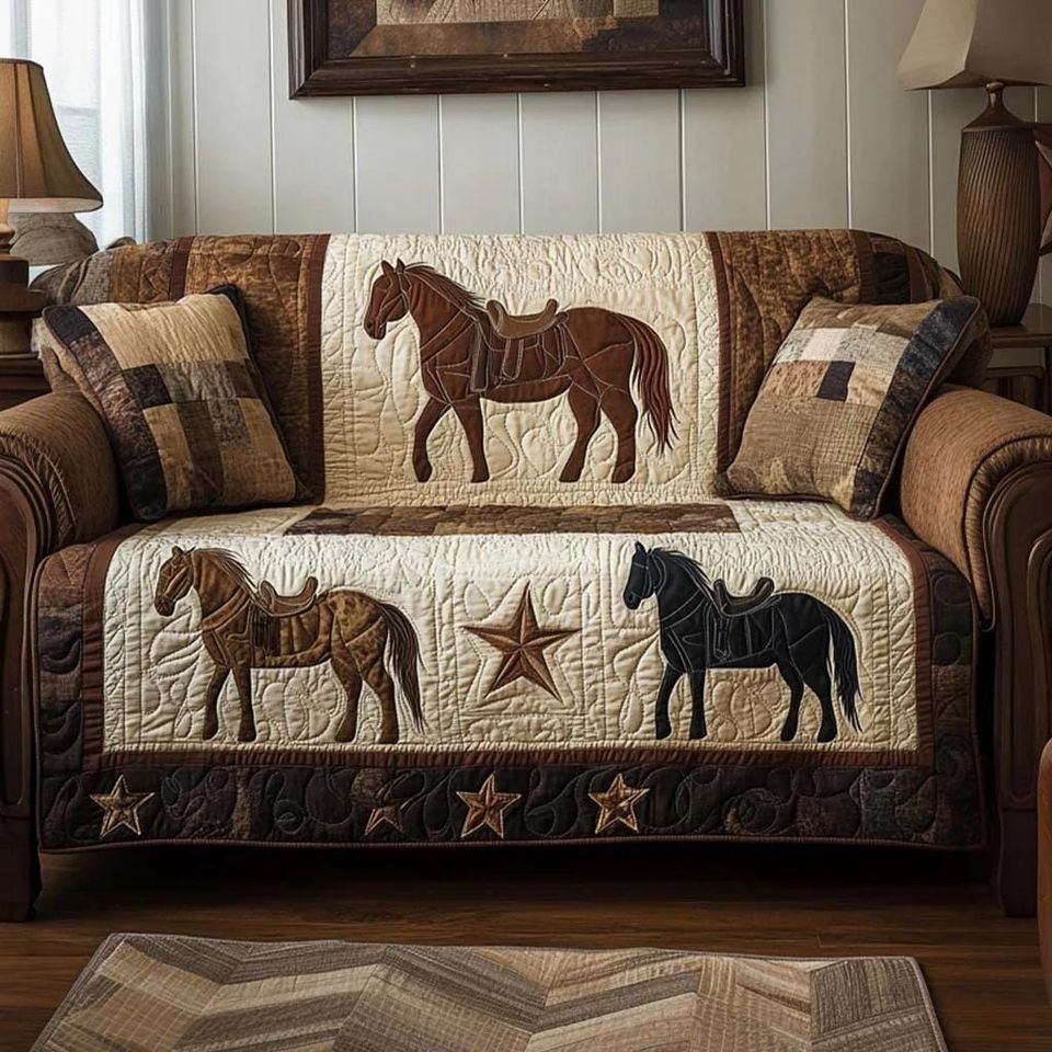 Western Horse Patchwork Quilted Sofa Cover, Horse Sofa Cover, Patchwork Couch Throw, Sofa Protector, Holiday Sofa Decor QUILTSOFA67
