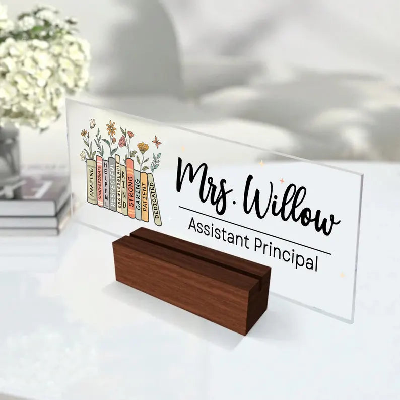 Assistant Principal Desk Name Plaque,Personalized Desk Name Plate for Teacher,Back To School Teacher Gift, Custom Name Teacher Acrylic Block. DNPETAL02