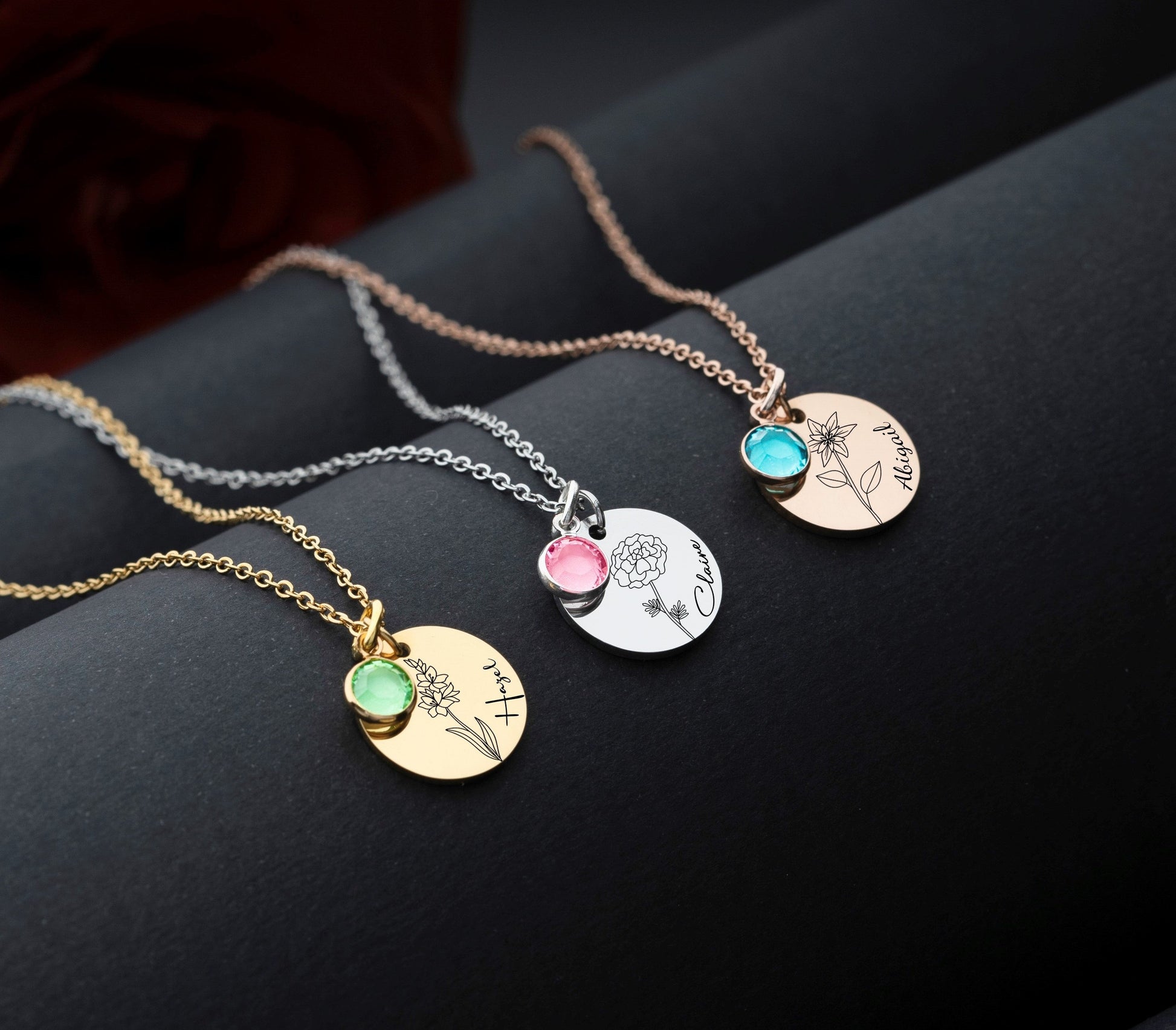 Birth Flower Necklace, Births Stone Necklaces, Women Girl Gift for Wedding, Birthday Gift for Her