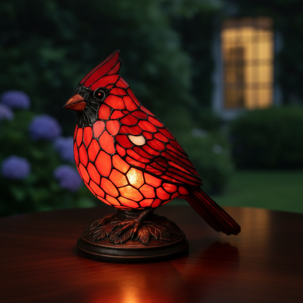 Colorful Cardinal Bird LED Night Light, Acrylic Plastic Bird Lamp, Soft Warm Glow Night Lamp for Bedroom or Living Room, Elegant Home Decor