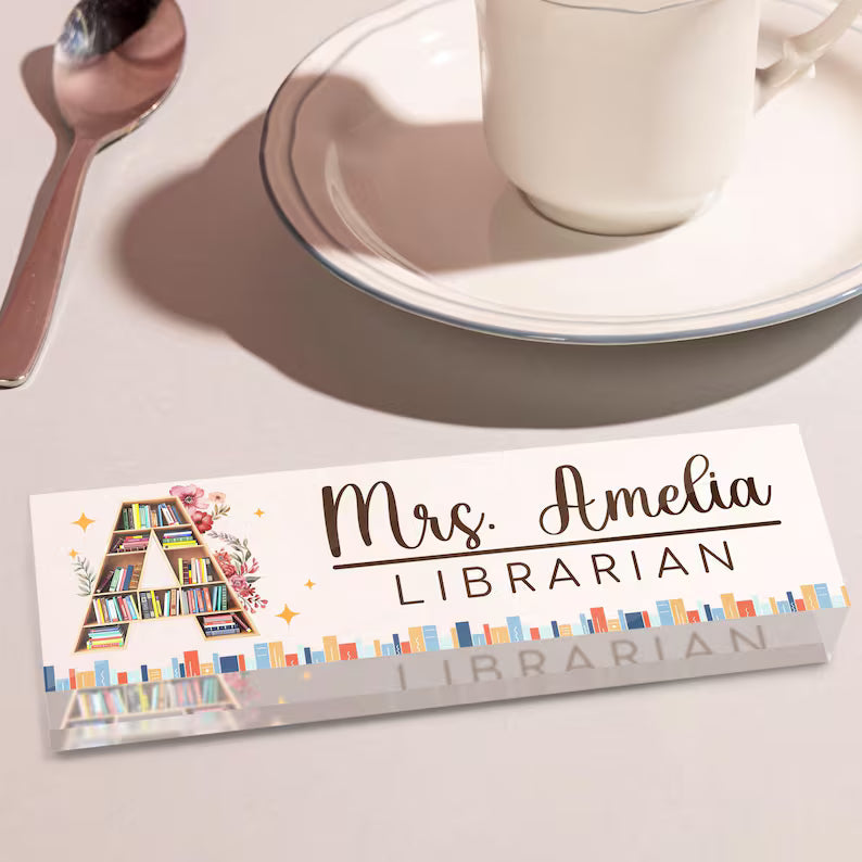 Custom Teacher Desk Name Plate, Teacher Acrylic Block, Teacher Appreciation Gift, Back to School, Book Lover Gift, Librarian Name Sign Gift. DNPETAL09