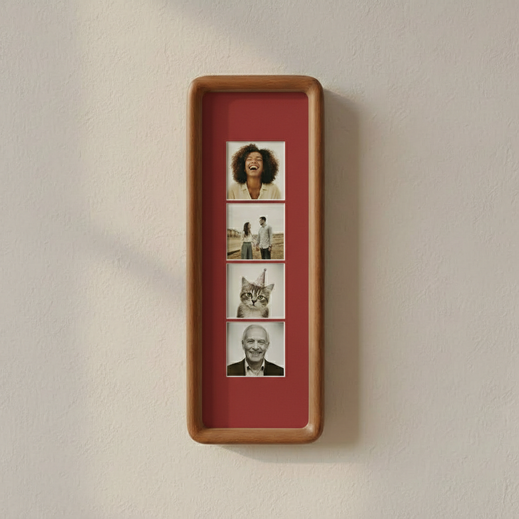 Photobooth Picture Frame, Solid Wood Photo Strip Frame with Colored Mount, Long Ready to Hang Wall Picture Frame