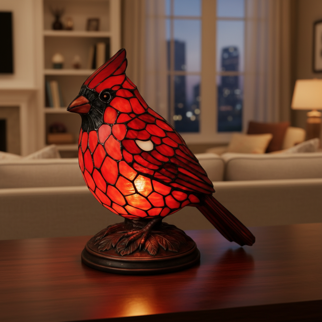 Colorful Cardinal Bird LED Night Light, Acrylic Plastic Bird Lamp, Soft Warm Glow Night Lamp for Bedroom or Living Room, Elegant Home Decor