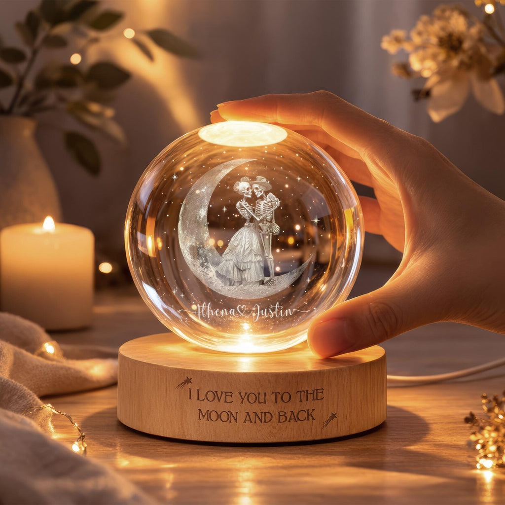Custom Skeleton Couple Crystal Ball Night Light, Anniversary Gift, Engagement Gifts, Wedding Gift For Couples Gift, Wedding Anniversary Gift. LEDPETAL15
