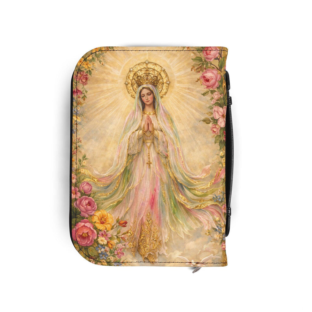 Our Lady Bible Cover Case, Blessed Mother Catholic Scripture Bag, Floral Christian Gift. BCPETAL18