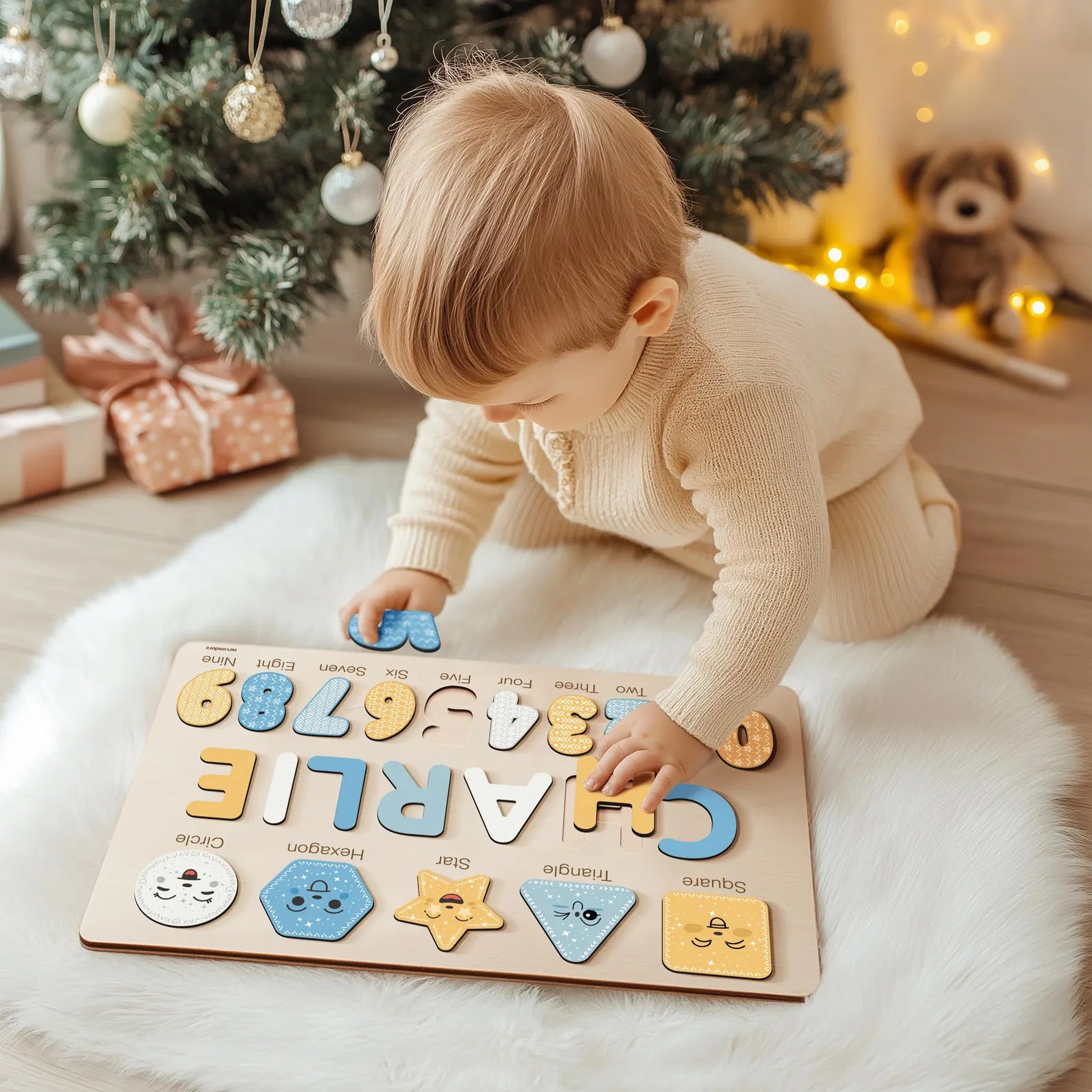 Wooden Busy Board Puzzle, Personalized Name Puzzle Toy, Baby Girl Gift, Nursery Decor, First Easter Gift, Custom Gift, One Year Old Gift. NPPETAL2