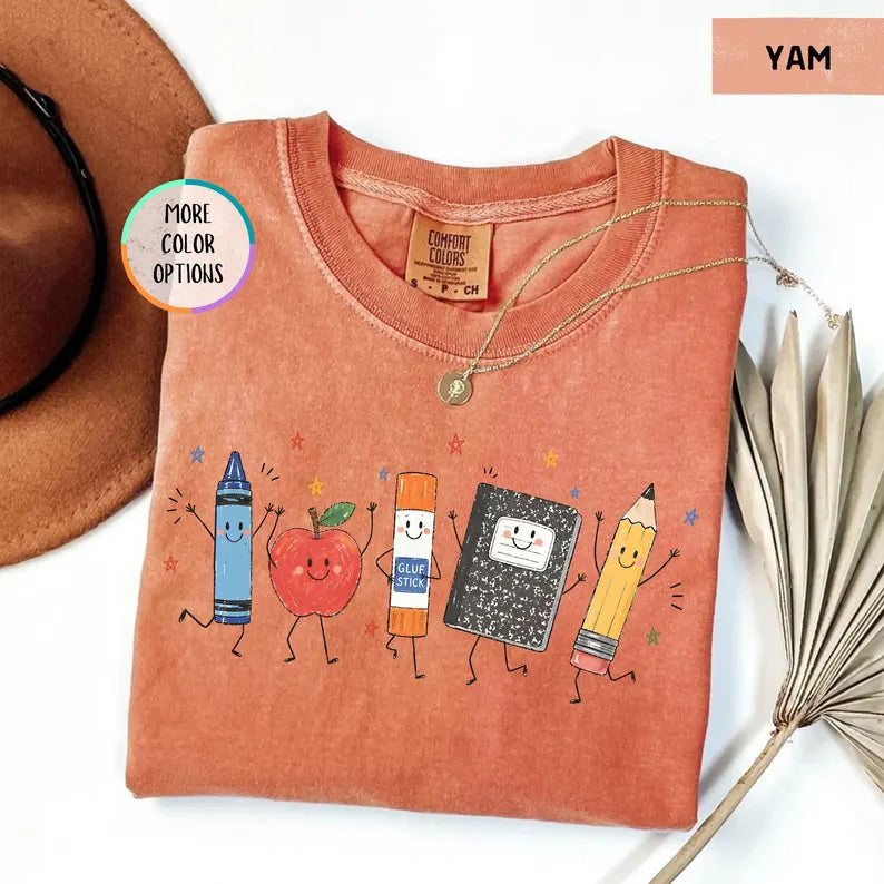 Comfort Colors® Funny Teacher Life Shirt, Back To School Gift, Preschool Teacher School Supplies T-shirt, Crayon Apple Pencil Notebook Shirt. SPETAL3