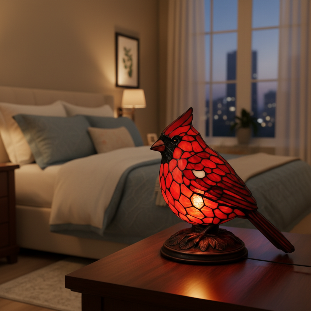 Colorful Cardinal Bird LED Night Light, Acrylic Plastic Bird Lamp, Soft Warm Glow Night Lamp for Bedroom or Living Room, Elegant Home Decor