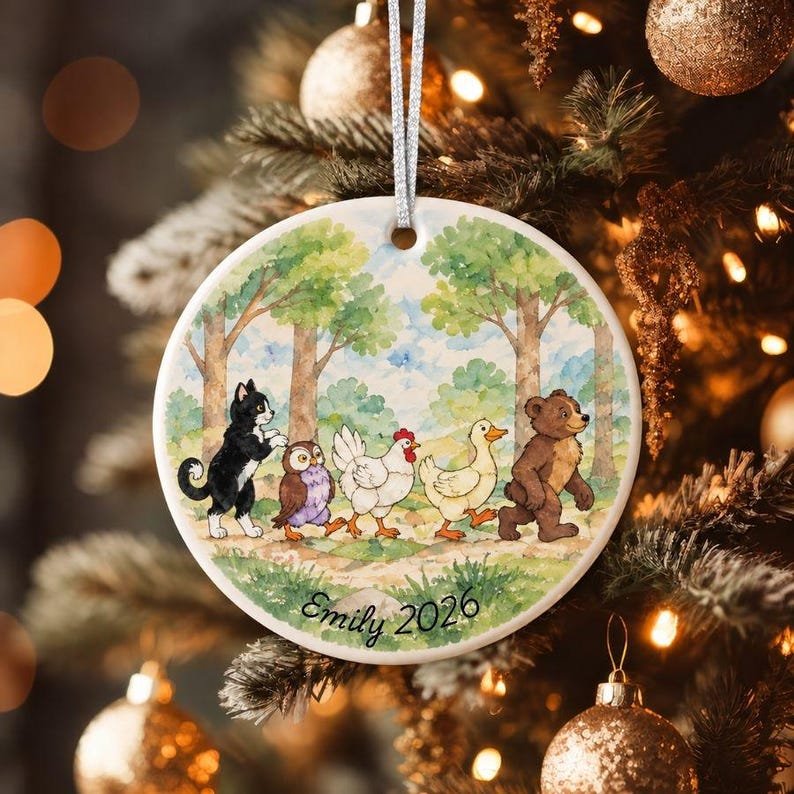 Cute Little Bear Christmas Ornament, Custom Ceramic Decoration, Woodland Animal Holiday Decor, Watercolor Art, Baby's First Christmas Gift CERAMIC06