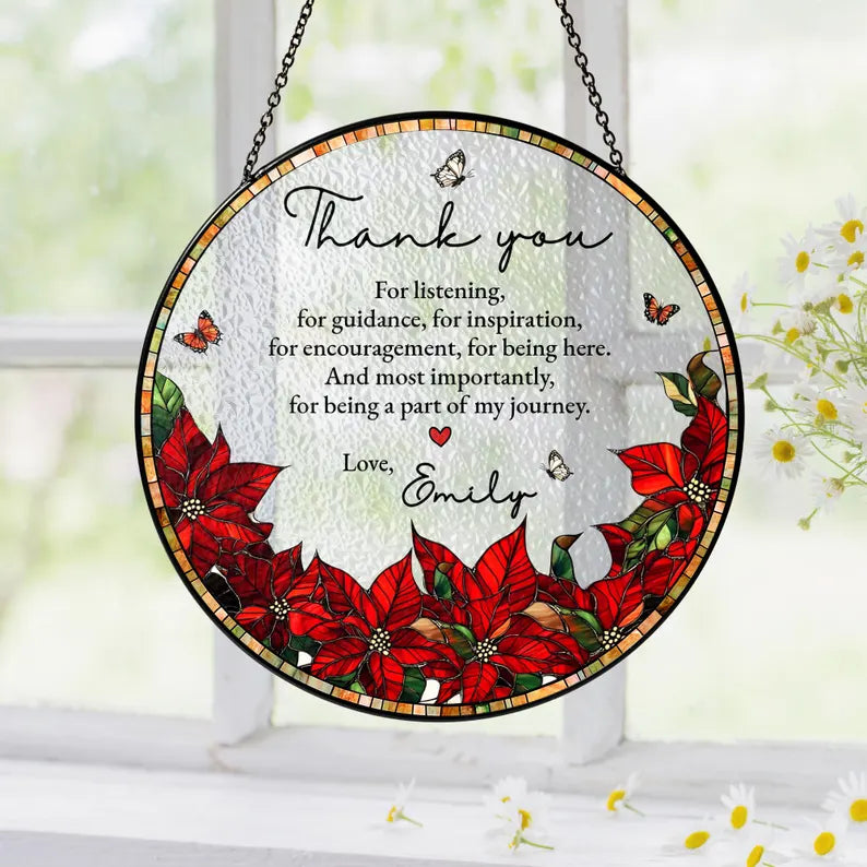 Personalized Thank You Stained Glass Suncatcher, Custom Teacher Appreciation Gift, Coworker Gifts, Mentor Gift, Mother's Day Keepsake.SUNPETAL02
