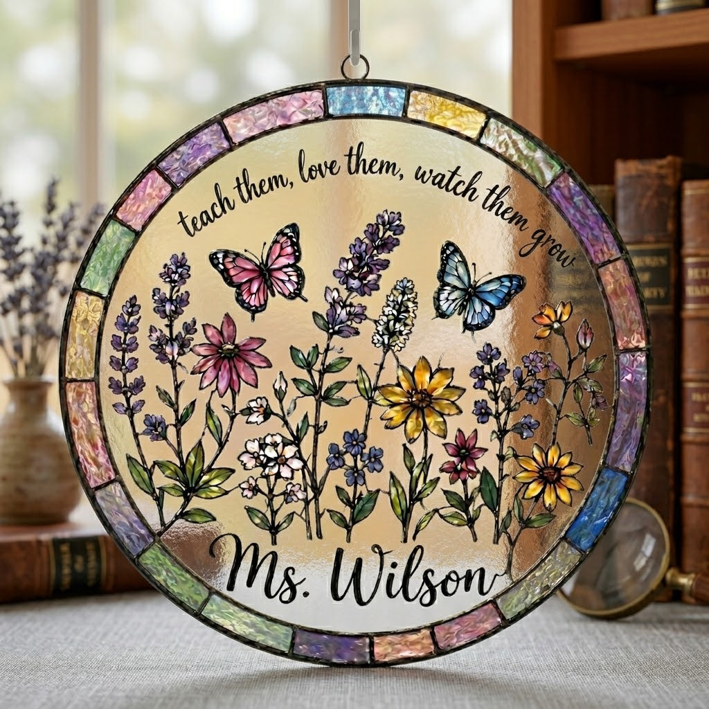 Custom Teacher Wildflower Stained Glass Suncatcher, Back To School Teacher Appreciation Gift, Thank You Gift for Teacher, Teacher Gift. SUNPETAL14