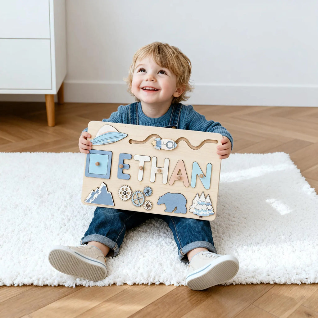 Custom Baby Girl Name Puzzle, Wooden Montessori Toys, Christmas Gifts for Toddlers, 1 year old gifts, Personalized 1st Girl birthday gifts. NPPETAL19
