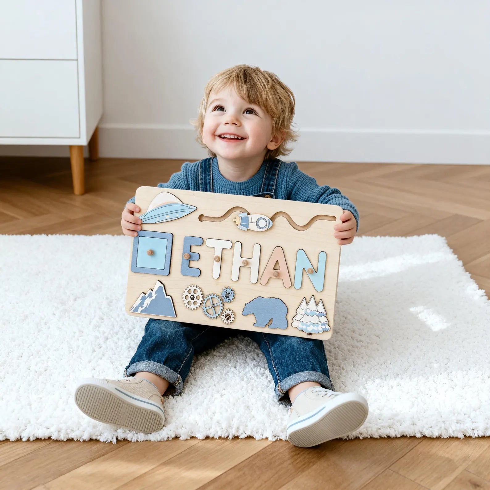 Custom Baby Girl Name Puzzle, Wooden Montessori Toys, Christmas Gifts for Toddlers, 1 year old gifts, Personalized 1st Girl birthday gifts. NPPETAL19